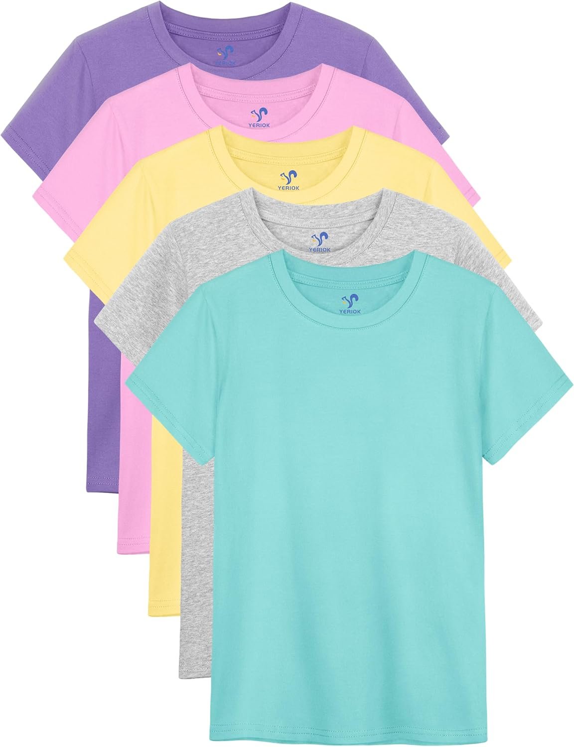 5 Pack Girls Shirts Short Sleeve T-Shirts Cotton Tshirts Tees Kids Clothes | Classic Fit Shirts for 2T-18Y, Mix & Match Clothes for School/Play/Summer Wear, Soft & Breathable, Long-lasting & Easy Care