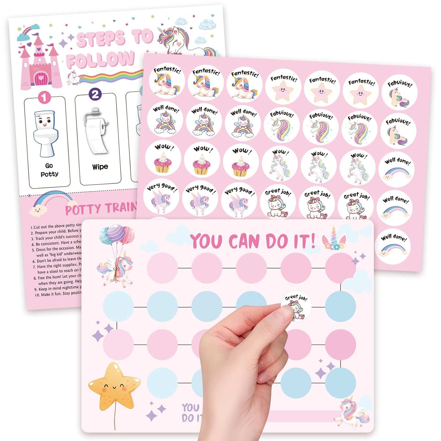 Unicorn Potty Training Chart for Toddler Girls – Potty Training Sticker Chart for Girls Potty with Sticker, Sticker Chart for Kids Potty Training Reward Chart, Kids Reward Chart