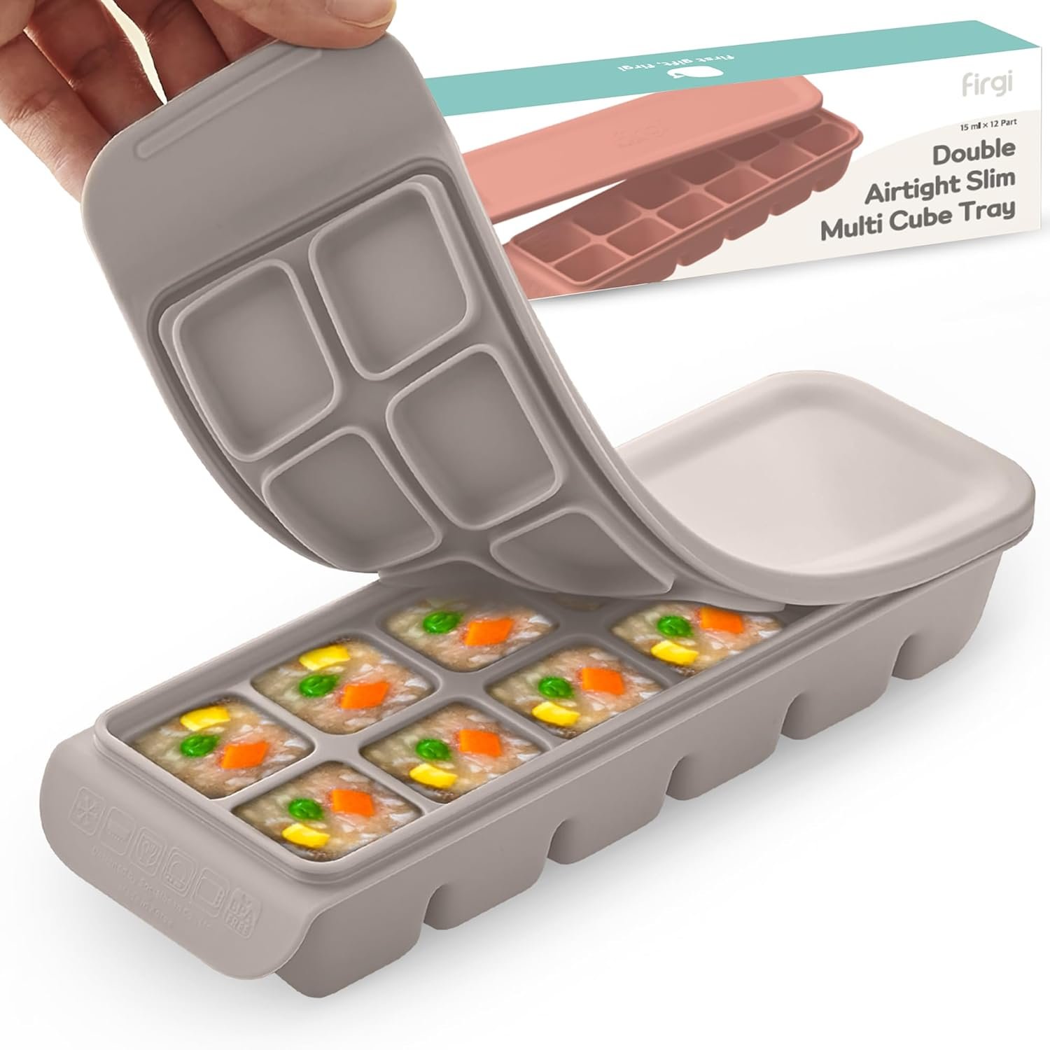 0.7 oz/12 Sections Silicone Ice Cube Freezer Tray with Lid, 100% Food-Grade Platinum Silicone,Leak Resistance & Dishwasher Safe for Baby Food Prep,Breast Milk,Purees – Korean Made, Gray