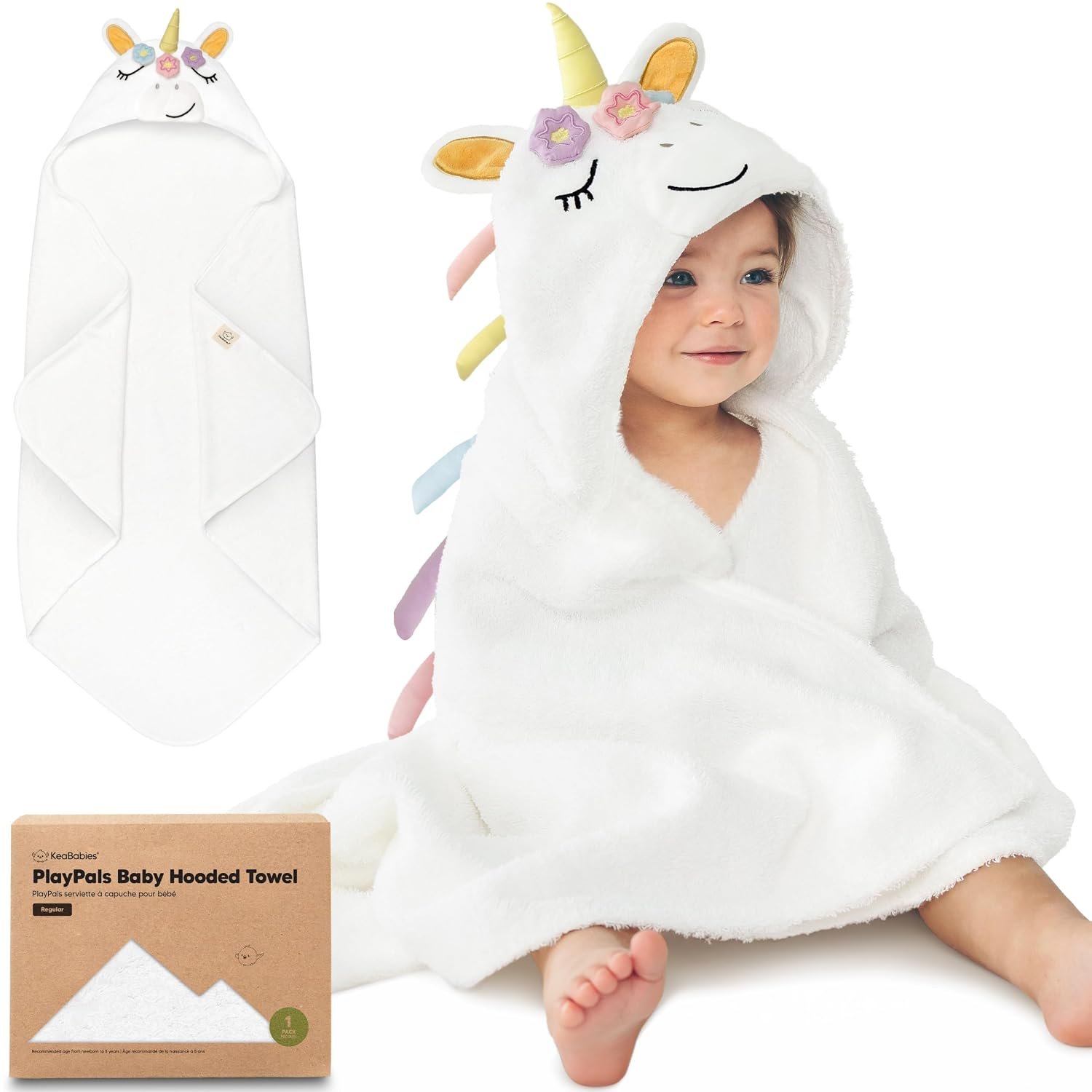KeaBabies Organic Baby Towel with Hood for Girls, Boys, Soft (Uria) | Absorbent 100% Cotton Hooded Baby Towels for Newborns, Infants, Large Hooded Bath Towels for Babies, Kids, Toddler 1-3
