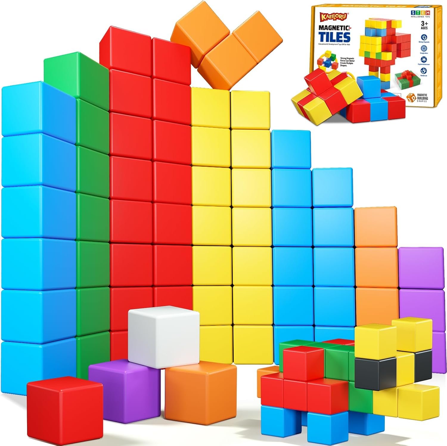 KAEILORU Magnetic Blocks 32PCS Magnetic Building Block for Toddler Age 3-5 | Magnet Cubes STEM Educational Sensory Montessori Toys 1-3 Christmas Birthday Gifts for Kids Ages 3 4 5 6 Year Old Boys Girls