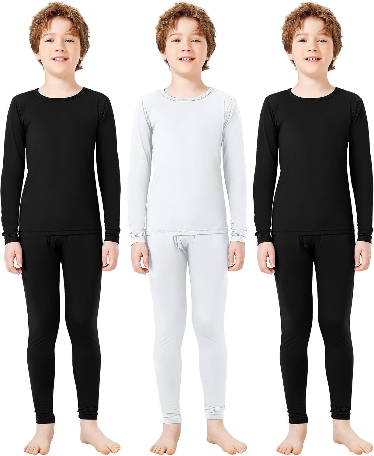 Silkfly Boys Thermal Underwear Set Base Layer Fleece Lined Underwear for Kids Shirt and Pants for Boys Winter