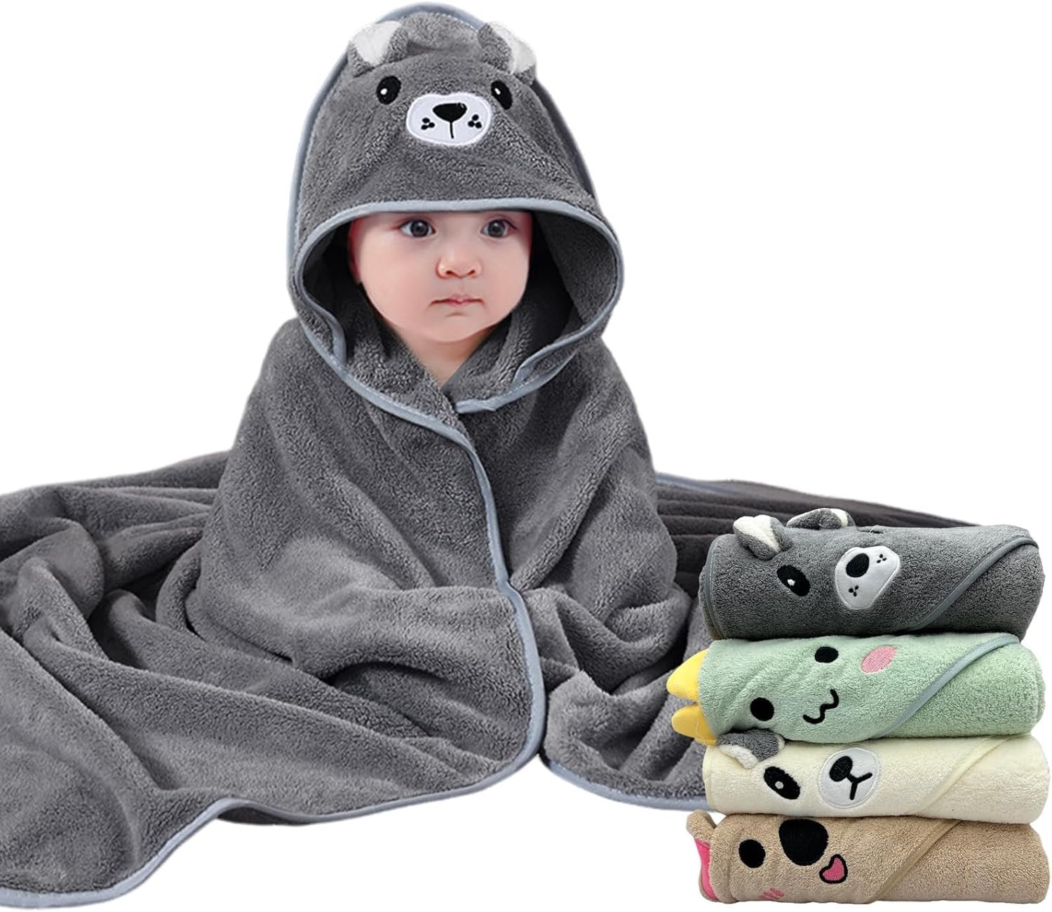 Hooded Baby Towels, 4 Packs Premium Soft Baby Bath Towels with Hood for Babies, Toddler, Infant – Ultra Absorbent, Baby Stuff Shower as Best Gifts for Boys and Girls (4Pack)