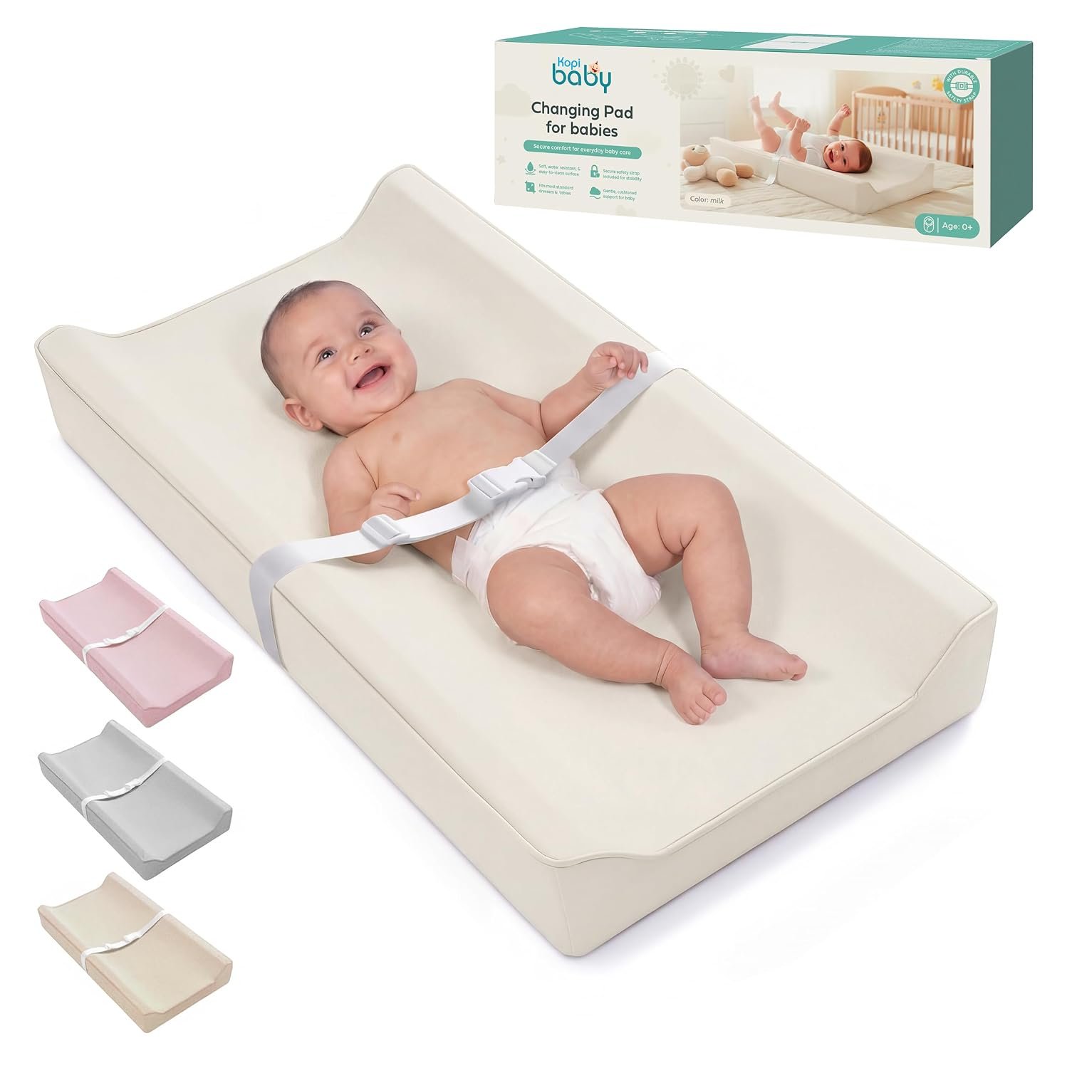 Kopi Baby Changing Pad – The Original, Waterproof Easy-to-Clean Vegan Leather Portable Diaper Changing Pad, Newborn Baby Essential Must-Have – Milk
