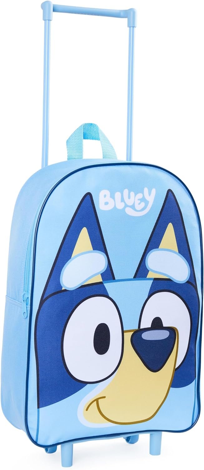 Bluey Kids Rolling Suitcase, 16 x 13 x 4 inches, Luggage for Girls and Boys, Travel Bag with Extendable Handle and Wheels, Gifts for Kids