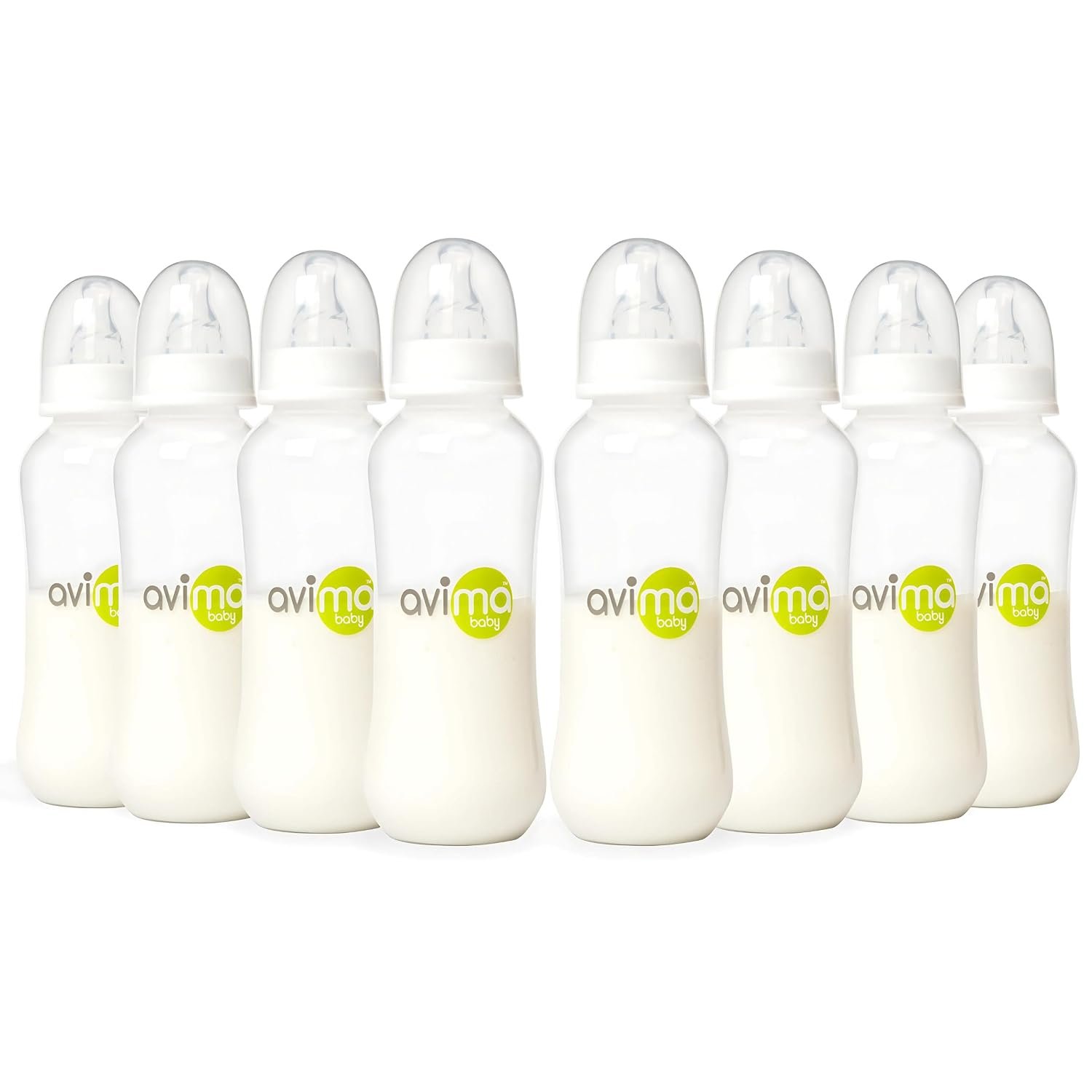 Avima 10 oz Anti Colic Baby Bottles w Medium Flow Nipples. 4-7M (Set of 8) | Narrow Neck Bottle with Stage 2 Silicone Nipples