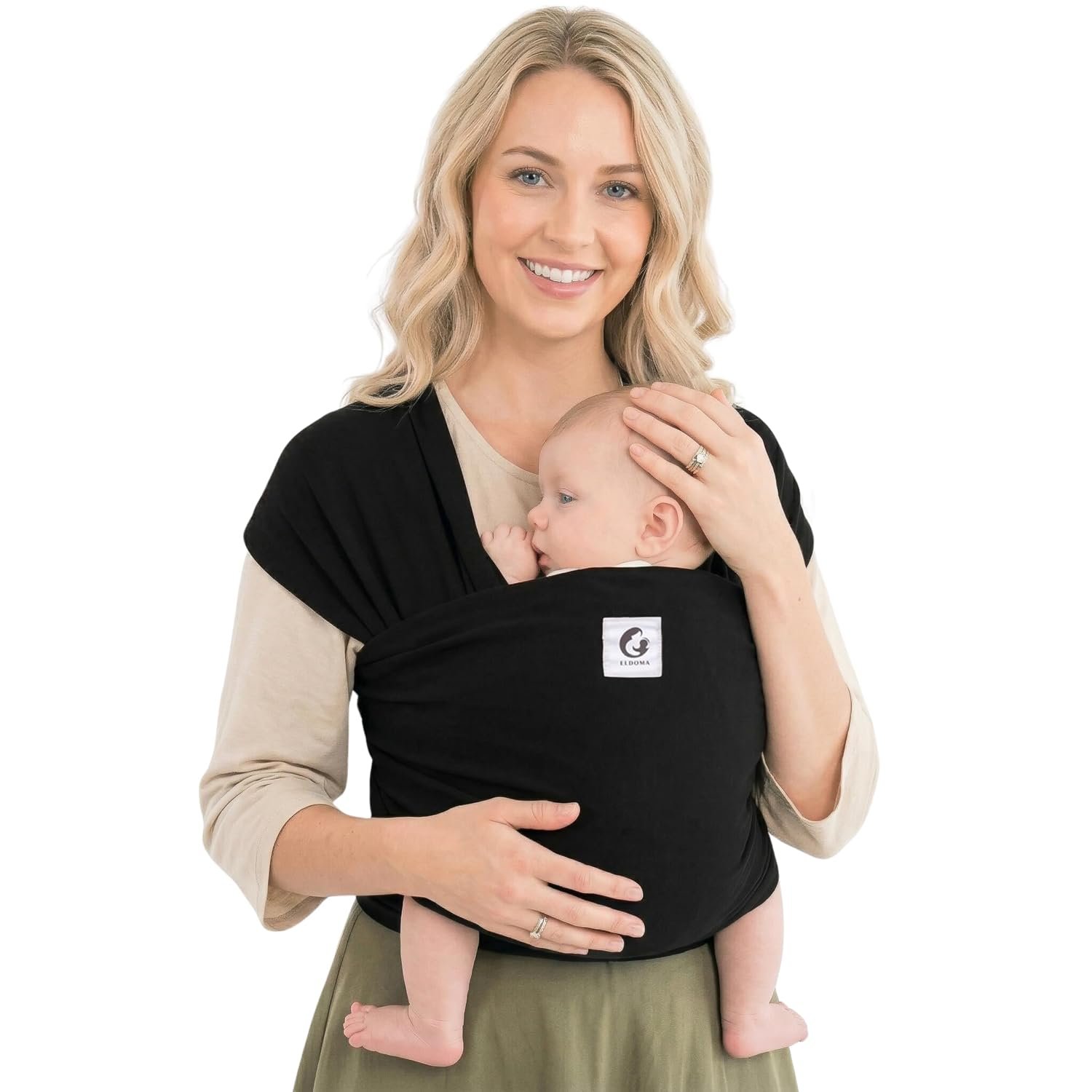 ELDOMA Black Baby Wrap Carrier – Lightweight, Breathable Baby Sling, Hands Free Baby Carrier Sling, Baby Carriers from Newborn to Toddler, (7-35 lbs / 3-15kg)
