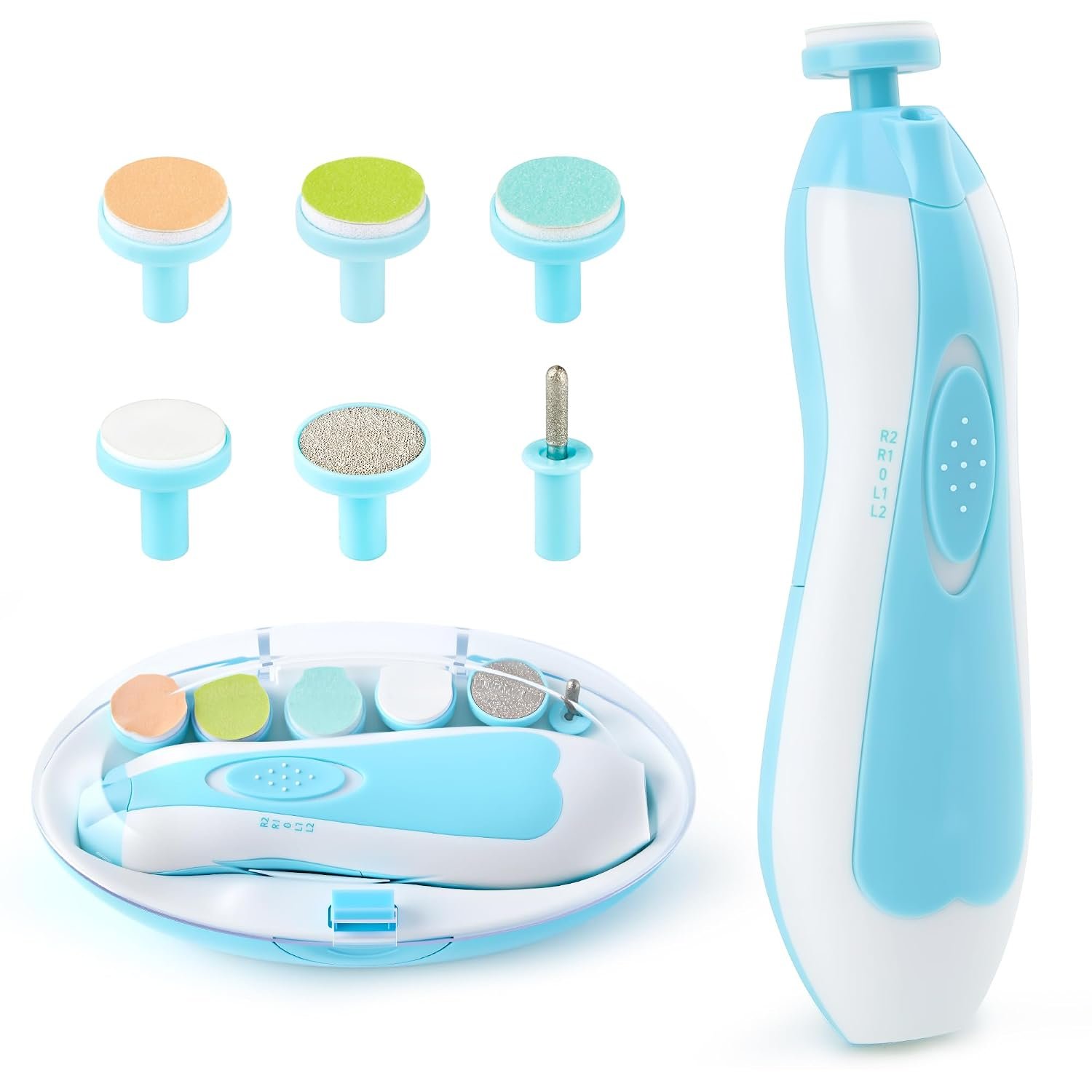 Baby Nail Trimmer File with Light Safe Electric Nail Clippers Kit for Newborn Infant Toddler Kids Toes and Fingernails Care, Polish and Trim Battery Operated (AA)