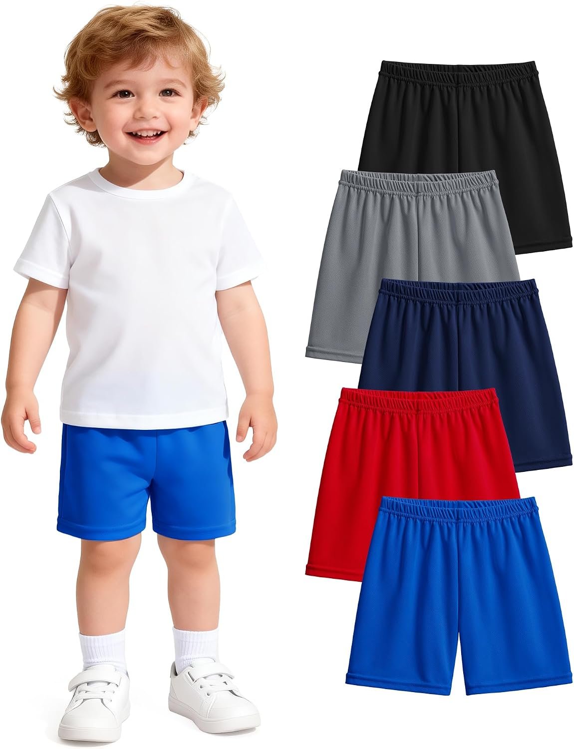 5 Pack Toddler Boy Athletic Shorts Basketball Soccer Short Pants | Size 2-5T Boys Summer Clothes