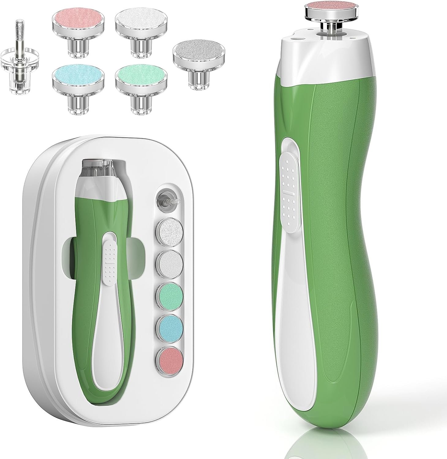 Baby Nail File Electric, Baby Nail Trimmer with 6 Grinding Heads for Newborn, Infant, Toddler & Adult, Whisper Quiet LED Electric Nail Clipper, Usage-Labeled Case