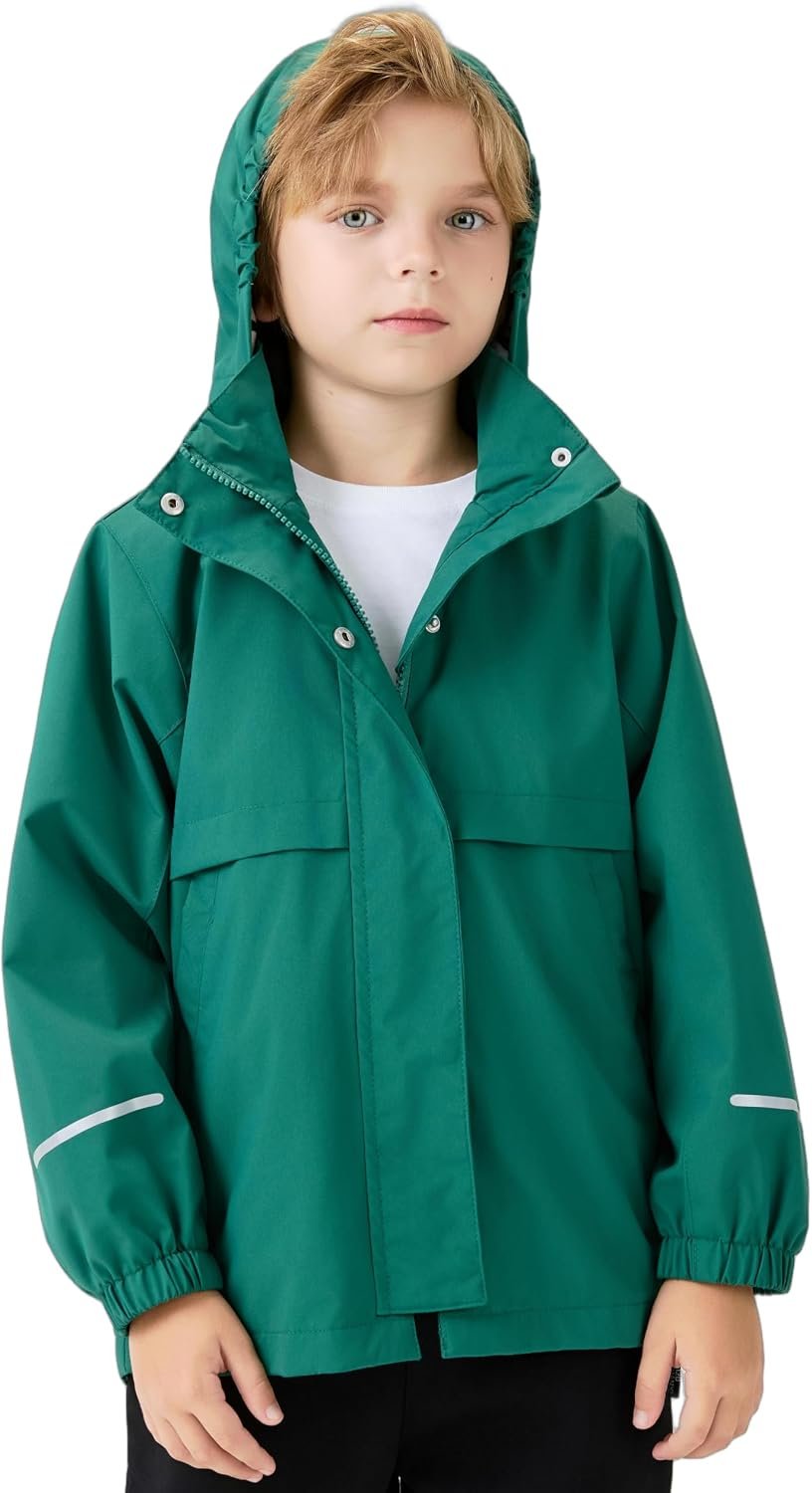 Boys Girls Soft lining Hooded Rain Jacket | Lightweight windbreaker rain coat, Elastic cuff & detachable hood, Perfect for kids daily school trip or rainy day.