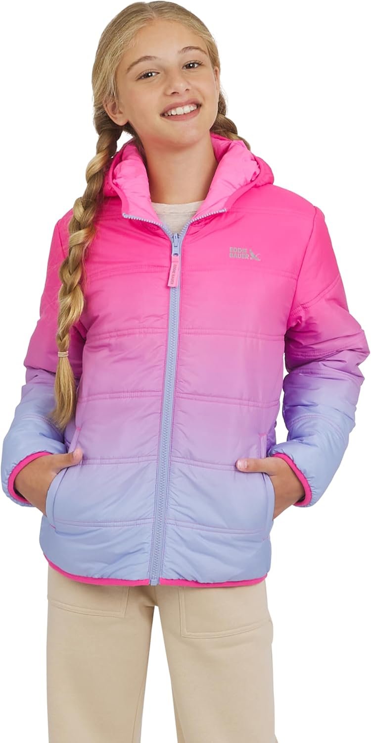 Eddie Bauer Girls’ Deer Harbor Reversible Faux Fur Lined Insulated Puffer Jacket