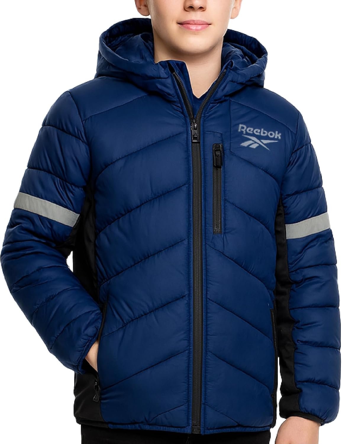 Reebok Boys Heavyweight Puffer Jacket, Wind & Water Resistant Winter Coat | Quilted Design with Insulated Hood, Full Zip and Snap Placket Lock in Warmth, Great for School, Play or Weekend Adventures