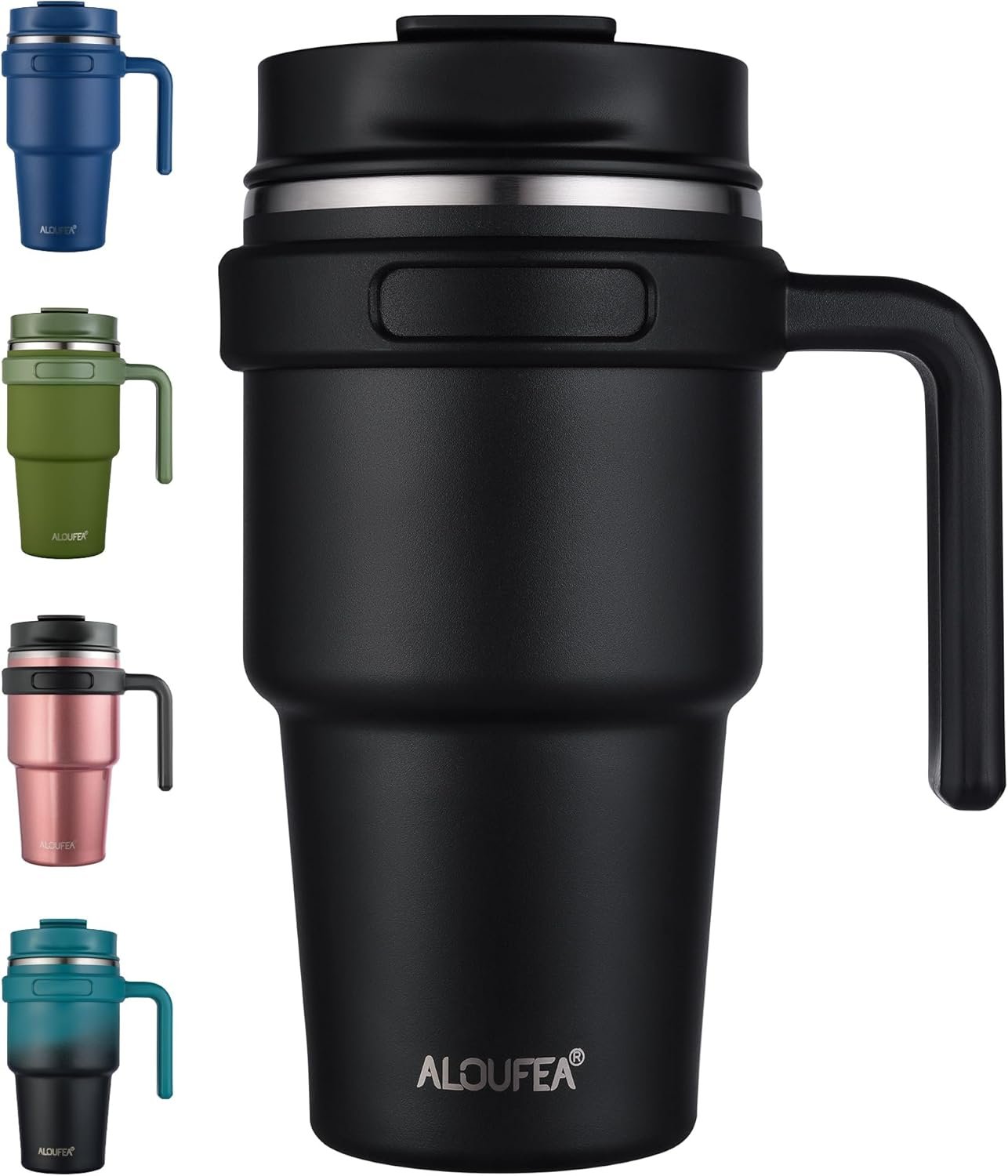 20 oz Insulated Travel Coffee Mug Tumbler with Handle and Straw | Leakproof Stainless Steel Coffee Cup with Lid, Double Wall Vacuum Ice Thermal Cup, Black