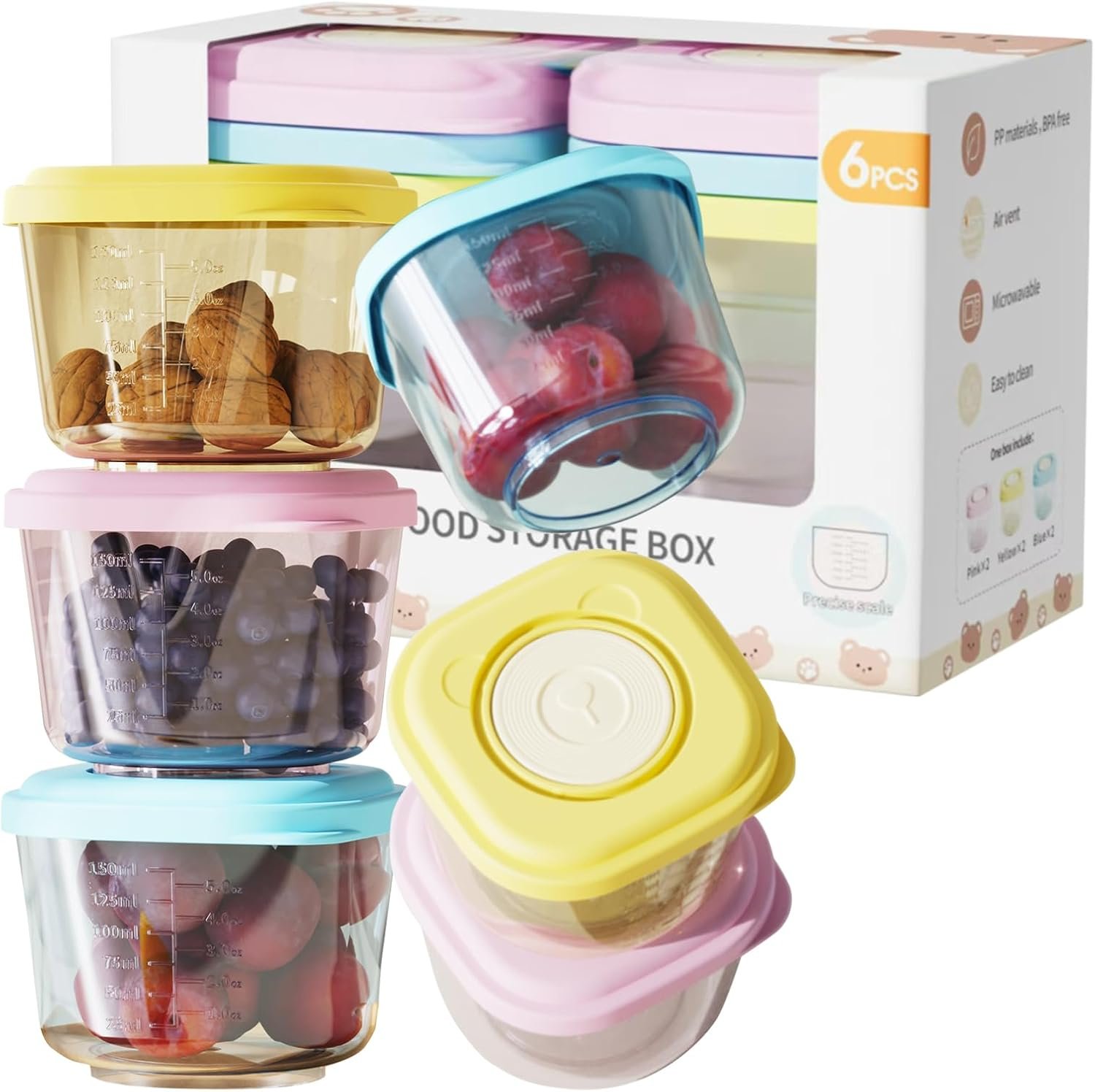 Baby Food Containers: 5 oz Food Storage Jars with Lids (Freezer Safe)