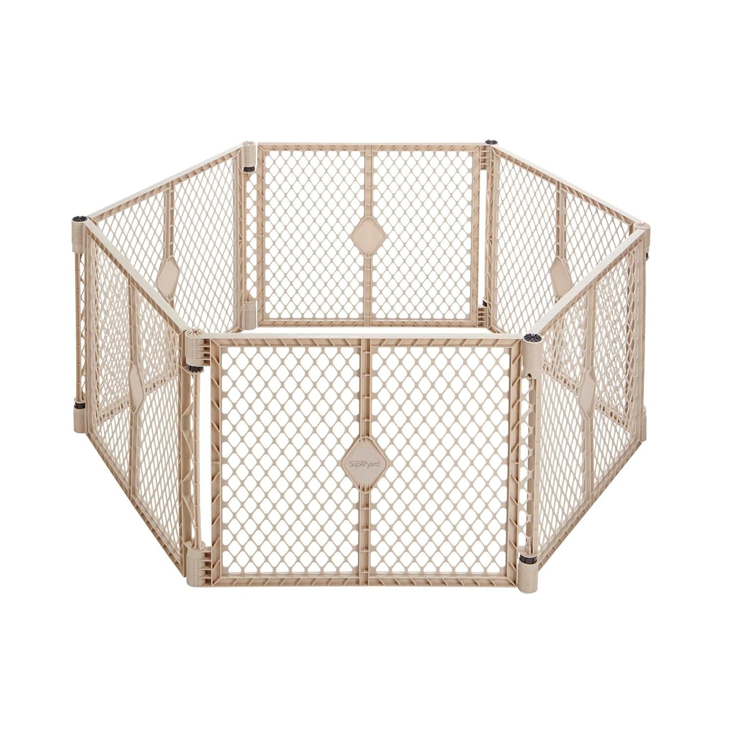 Toddleroo Superyard: 6-Panel, 18.5 SqFt Baby Playard; Sand | Portable, Durable, For Babies and Toddlers, Freestanding, Expandable Modular Sizing, Indoor or Outdoor Use, Made in USA