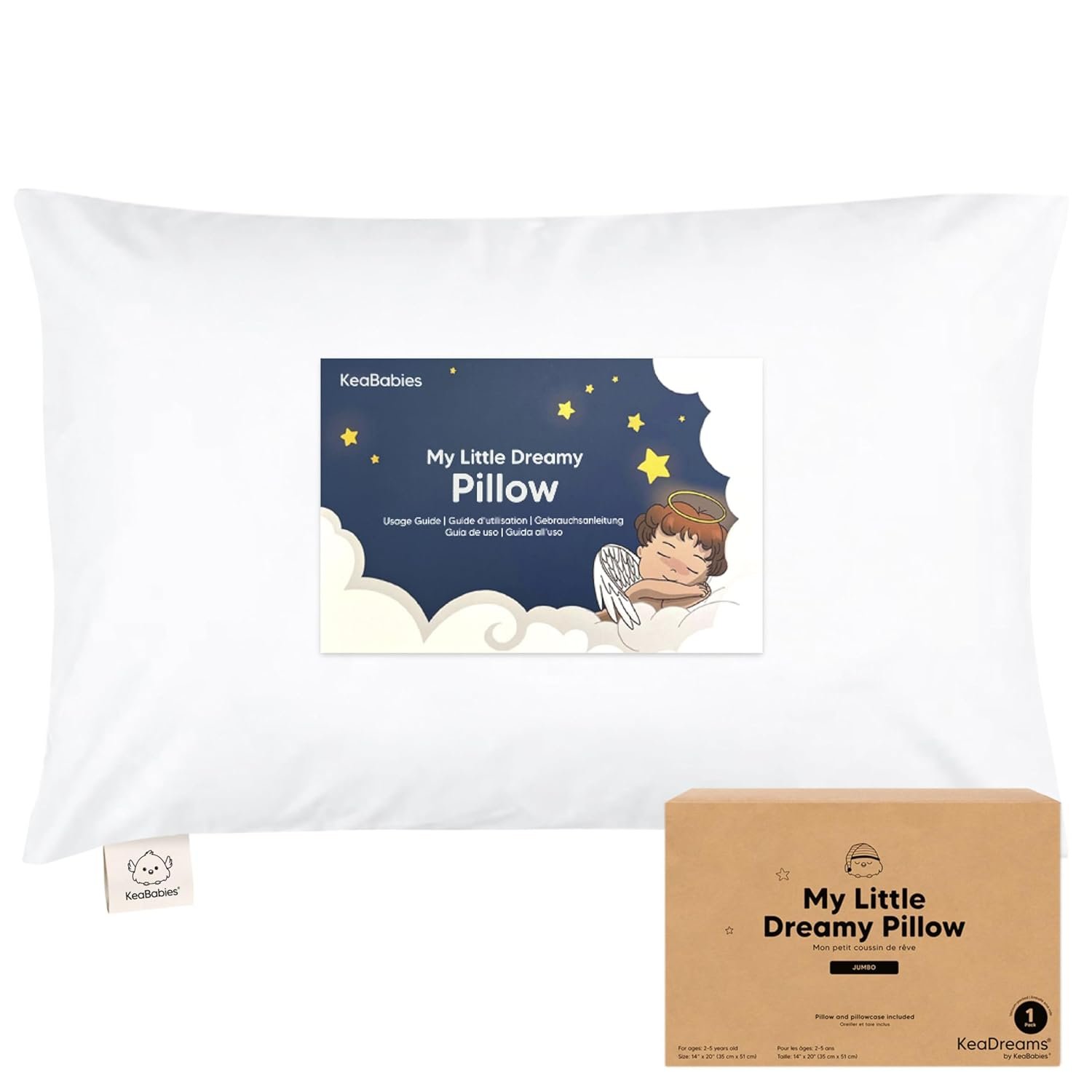 KeaBabies Organic Toddler Pillow with Pillowcase, Jumbo 14X20 (Soft White) | Soft Cotton Toddler Pillows for Sleeping, Machine Washable, Perfect for Travel, School, Daycare, Nap, Kids Toddler Bed Set