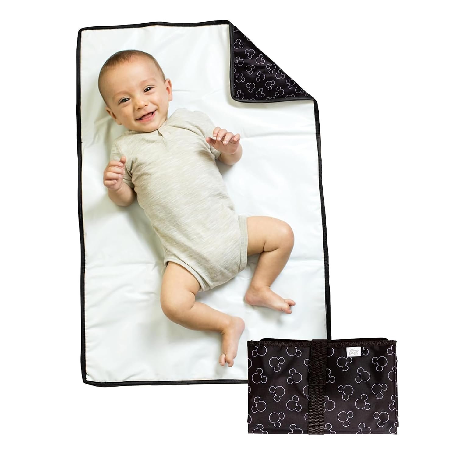 Disney Baby by J.L. Childress Full Body Portable Changing Pad for Babies – Diaper Changing Mat for Travel, Baby Accessory Essentials, Wipeable & Water-Resistant, Foldable & Compact- Mickey Mouse Black