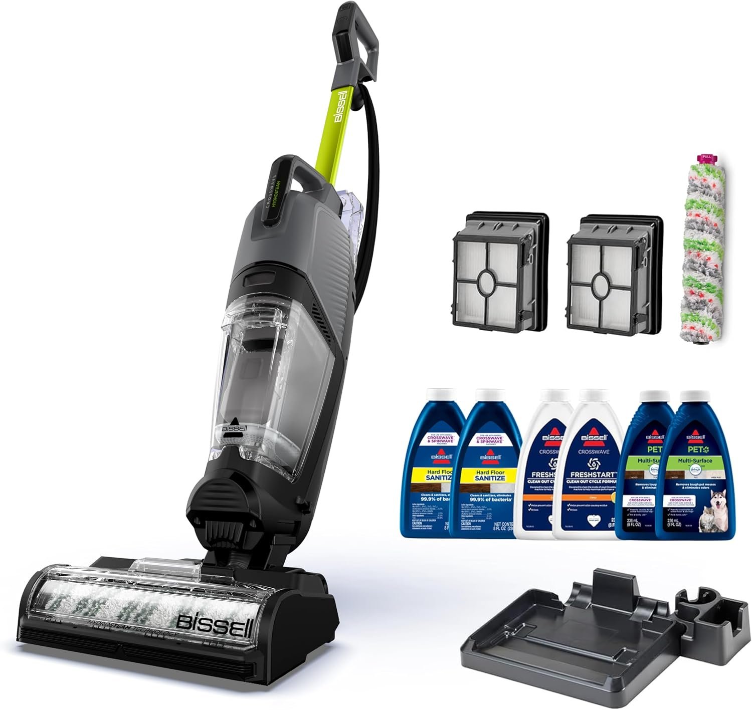 Bissell CrossWave HydroSteam Deluxe 3-in-1 Steam Mop, 3515G | Deluxe steam function for deep sanitizing; sanitize formula included; Green color; hard floor cleaning