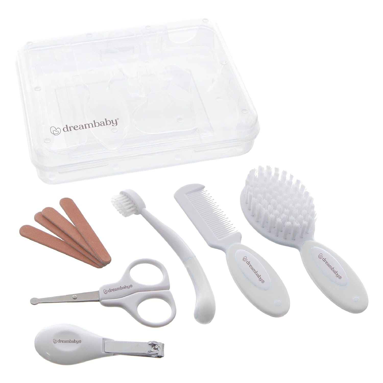 Dreambaby Essential 10pc Baby Grooming Kit, Newborn Safety Care Set with Brush, Comb, Toothbrush, Nail Clippers, Nail Scissors, Emory Boards and Storage Case | Baby Brush & Comb Set – Baby Nail Clippers, Nail File & Toothbrush – Complete Newborn Care Essentials
