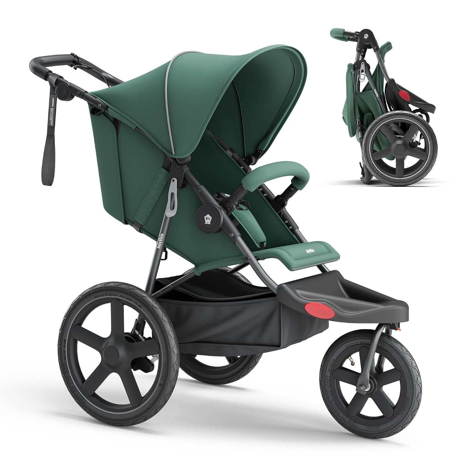 Jogging Stroller with All-Terrain Frame, 12″/16″ Inflatable Tires | Disc Hand & Foot Brake,Convenient Angled Valve, Adjustable Handlebar, Front Wheel Lock, Foldable, Perfect for Baby & Toddlers