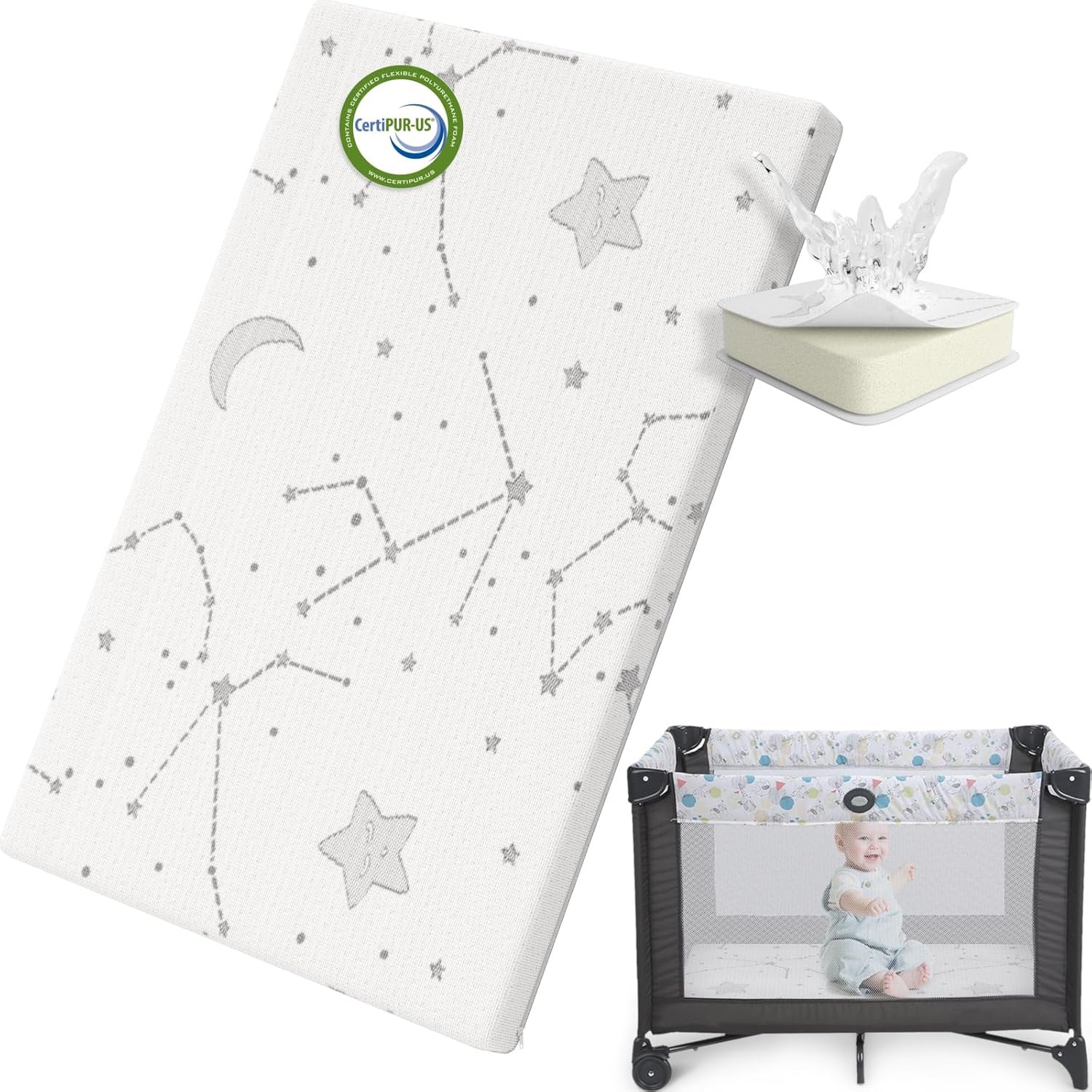 YENING Pack and Play Mattress Topper Baby Pack N Play Mattresses for Playpen and Playard with Washable Cover 38″x26″x1″, 1 Pack Firm Foam