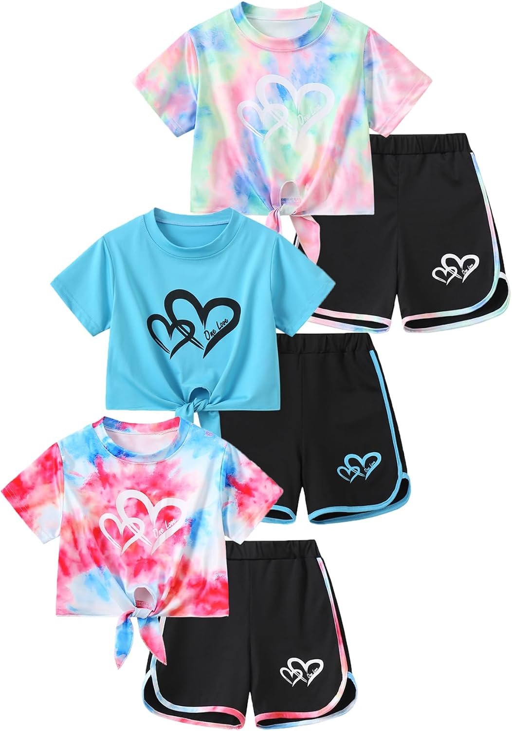 Girls 6 Piece Outfits Letter Print Vacation Tee Top and Dolphin Shorts Tracksuit Sets for Kids Sports, Casual, Dance