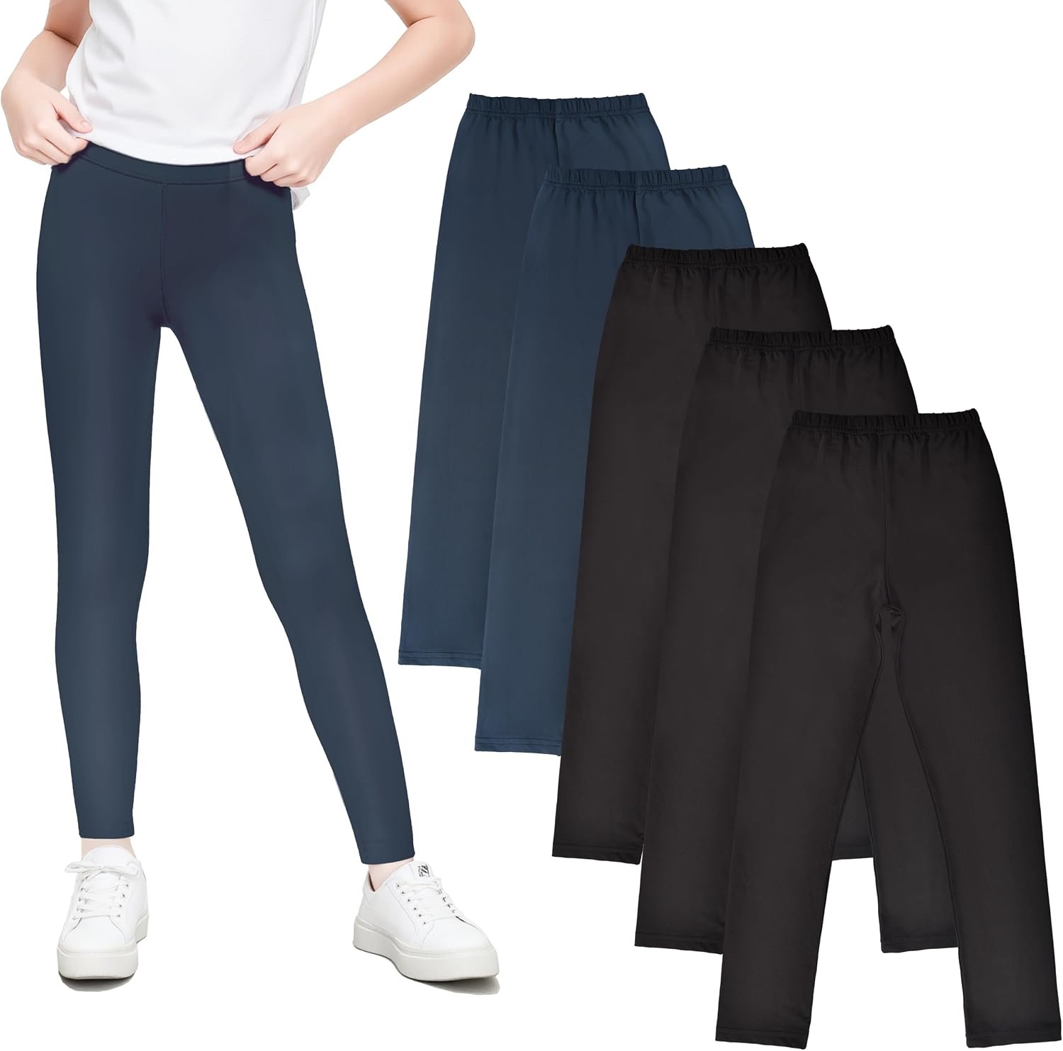 5 Pack Leggings for Girls, Soft Pants Size 4-26 Years | Ankle Length,Comfortable Stretchy Soft Leggings Tights Pants