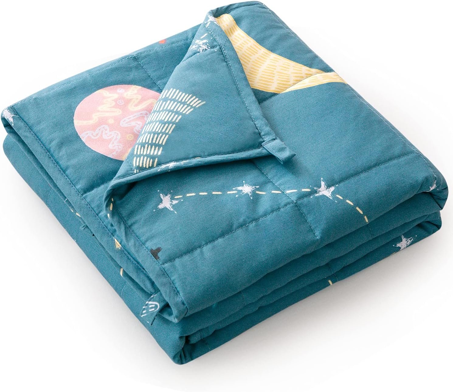 Mr. Sandman Cotton Weighted Blanket, 36 x 48 Inches, 3 lbs, Star Moon Blue | Soft Breathable Cotton; Machine Washable; Cozy Throw Blankets with Glass Beads for Sleeping; for School and Home