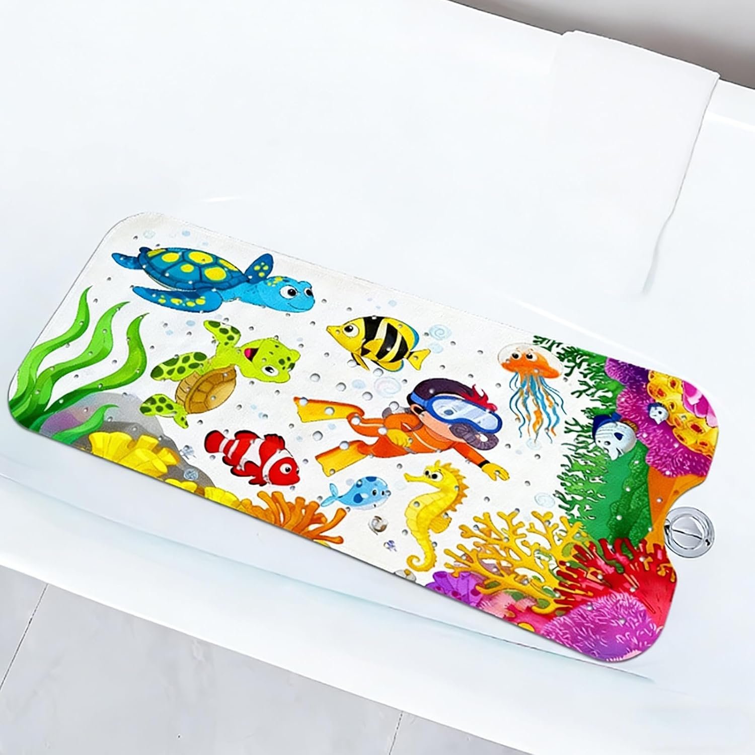 Baby Bathtub Anti Slip pad, 40 x 16 inches Extra Long, Environmentally Friendly Material Easy to Clean, Shower pad with Suction Cup and Drainage Hole Design, Suitable for Children and Adults
