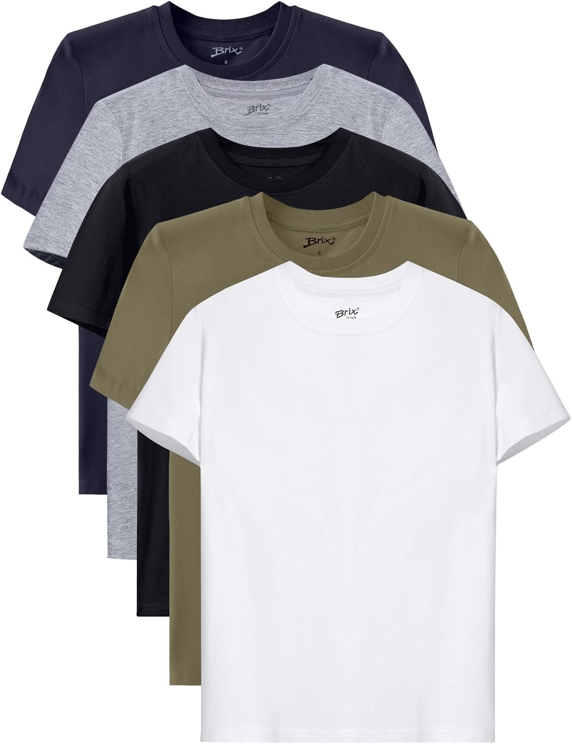 Brix Boys T-Shirts 5 Pack Short Sleeve Tees – 100% Cotton Kids Tagless Summer Tops.