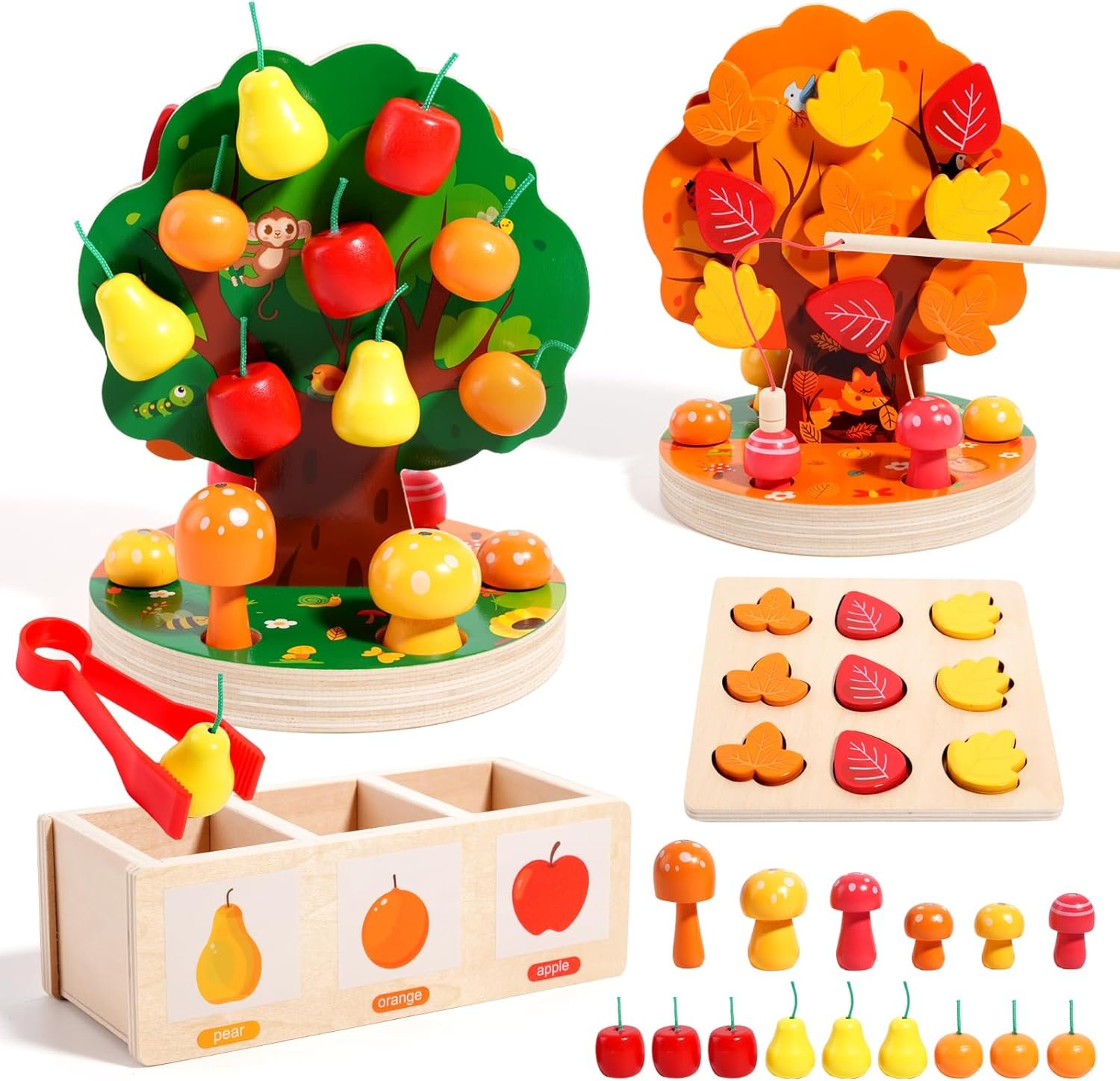 INIFEIDALA Montessori Toys for 3 4 5 6 Year Old – Wooden Educational Toy for Toddlers,Shape Sorting Puzzle for Fine Motor Skills,Apple Picking Magnetic Tree Toy,Hand-Eye Coordination,Color Recognition