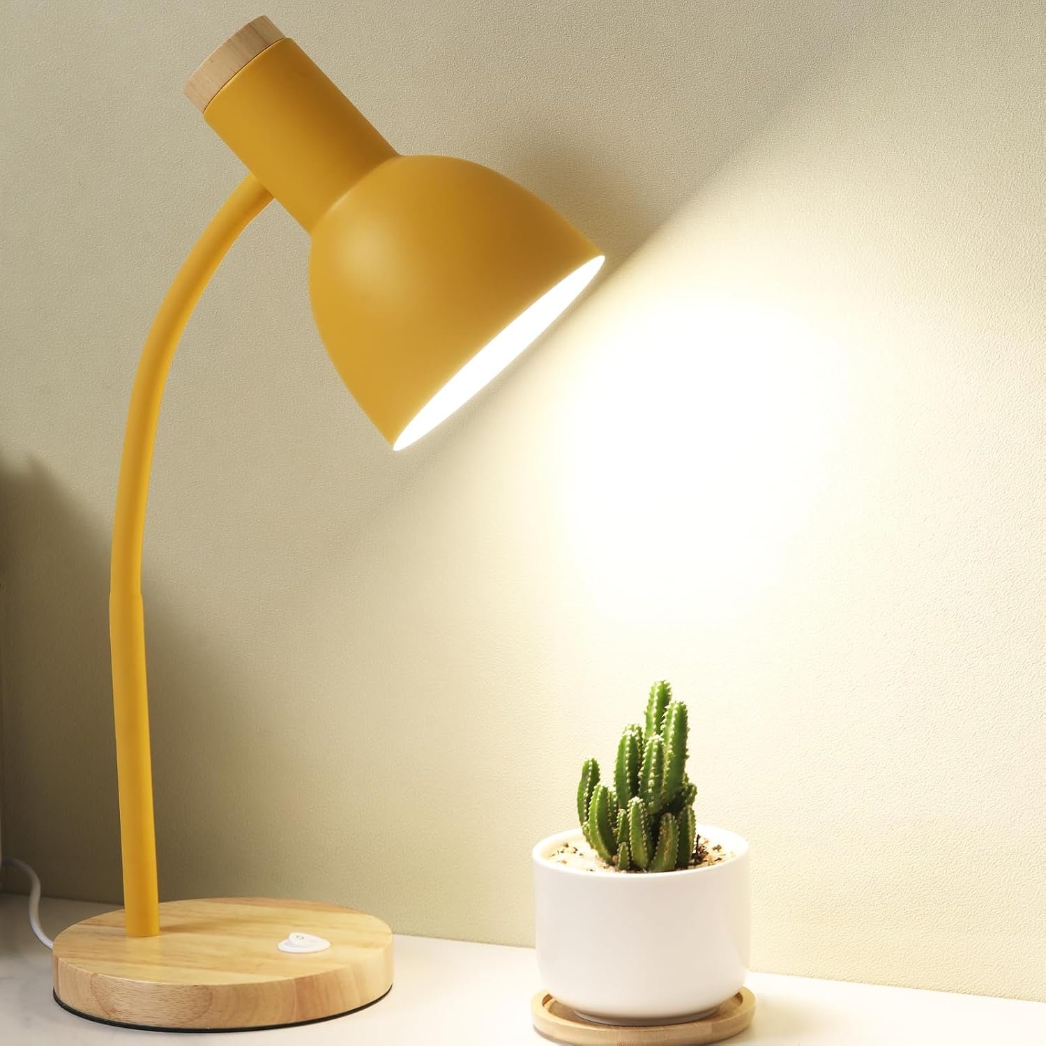 Adjustable Wooden Desk Lamp,Metal Shade Flexible Neck Table Lamp | Dorm Lamp,Bedside Lamp,Reading Lamp,Lamp for Home Office