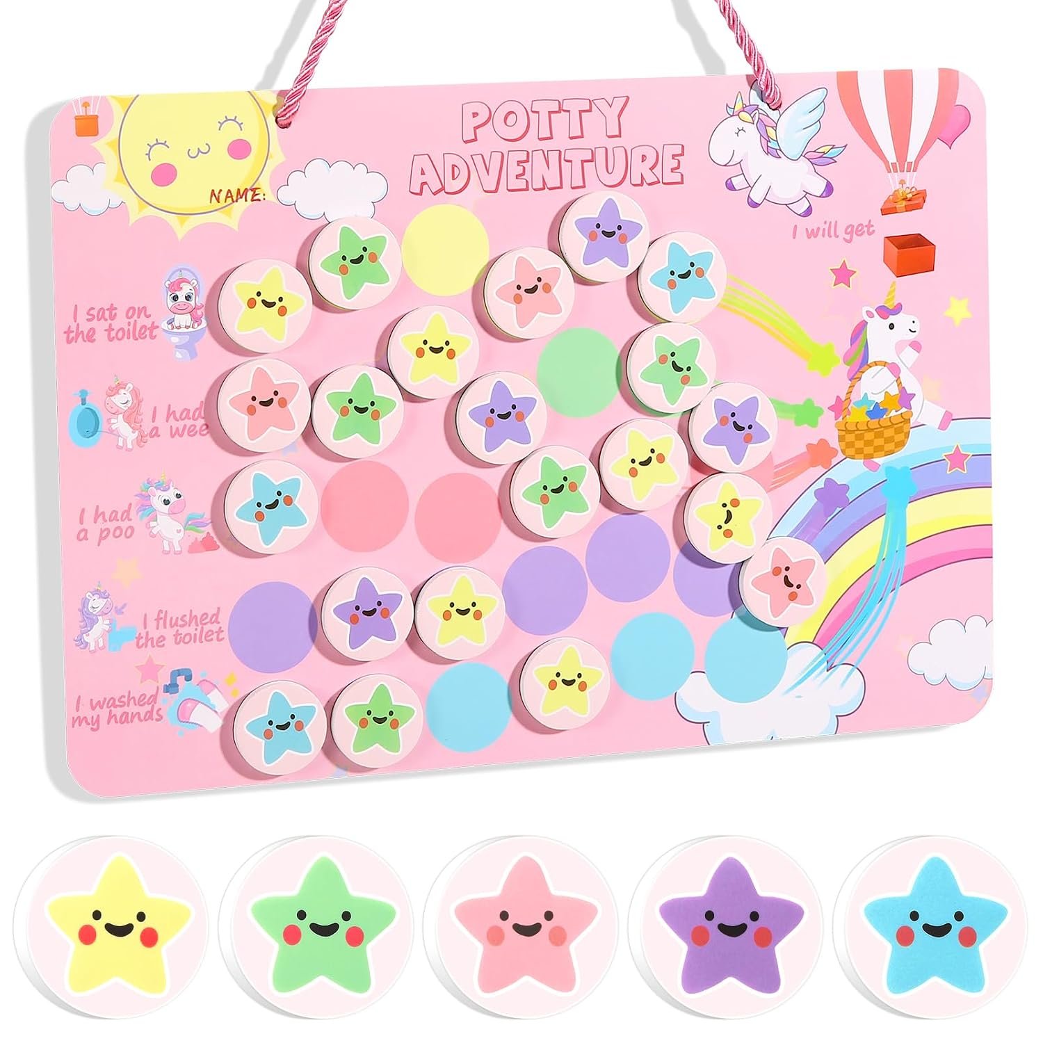 Reusable Magnetic Potty Training Chart, Made of EVA Foam – Includes Hanging Rope and Strong Double Sided Glue Dot, Durable and Engaging Toddler Potty Training Reward Board (Unicorn)