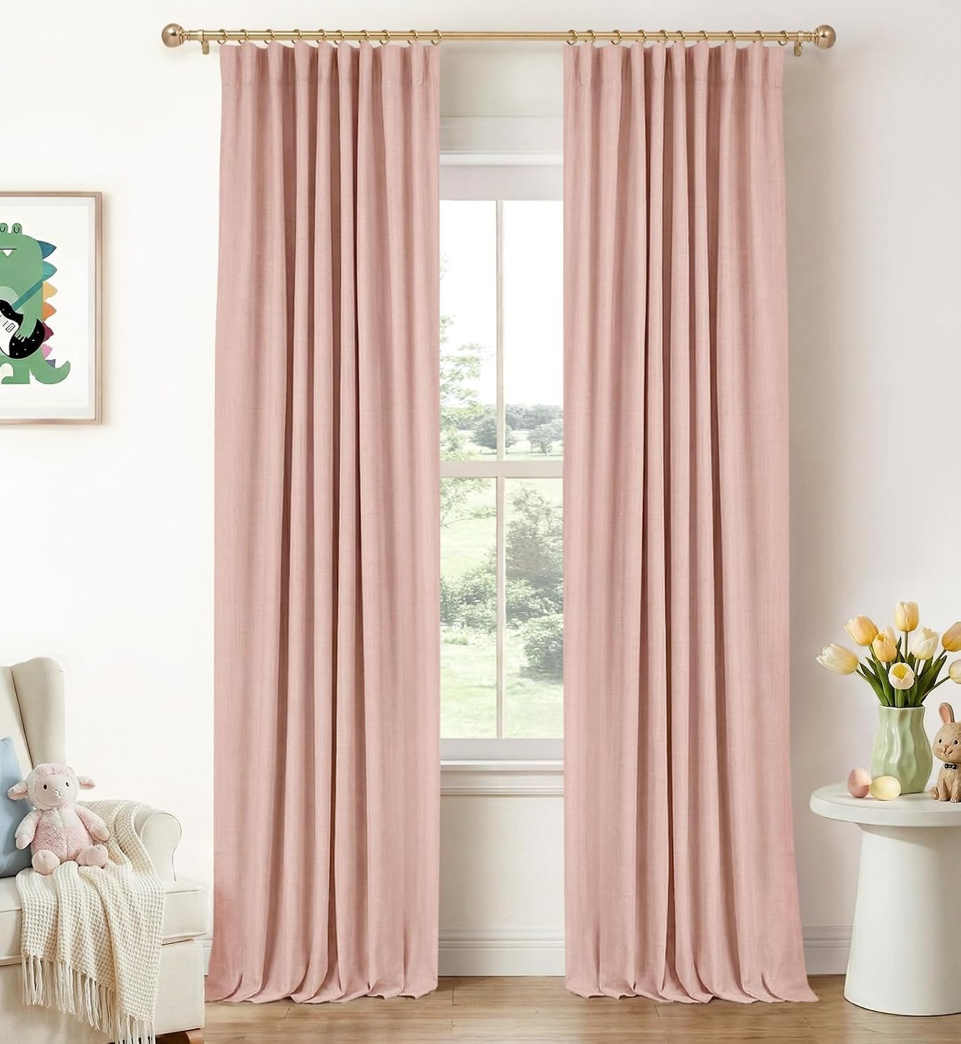 INOVADAY 100% Blackout Curtains for Bedroom, Blush Pink Black Out Curtains 84 Inch Long, Clip Rings Linen Blackout Drapes, Thermal Insulated Room Darkening for Living Room, 2 Panels – W50xL84