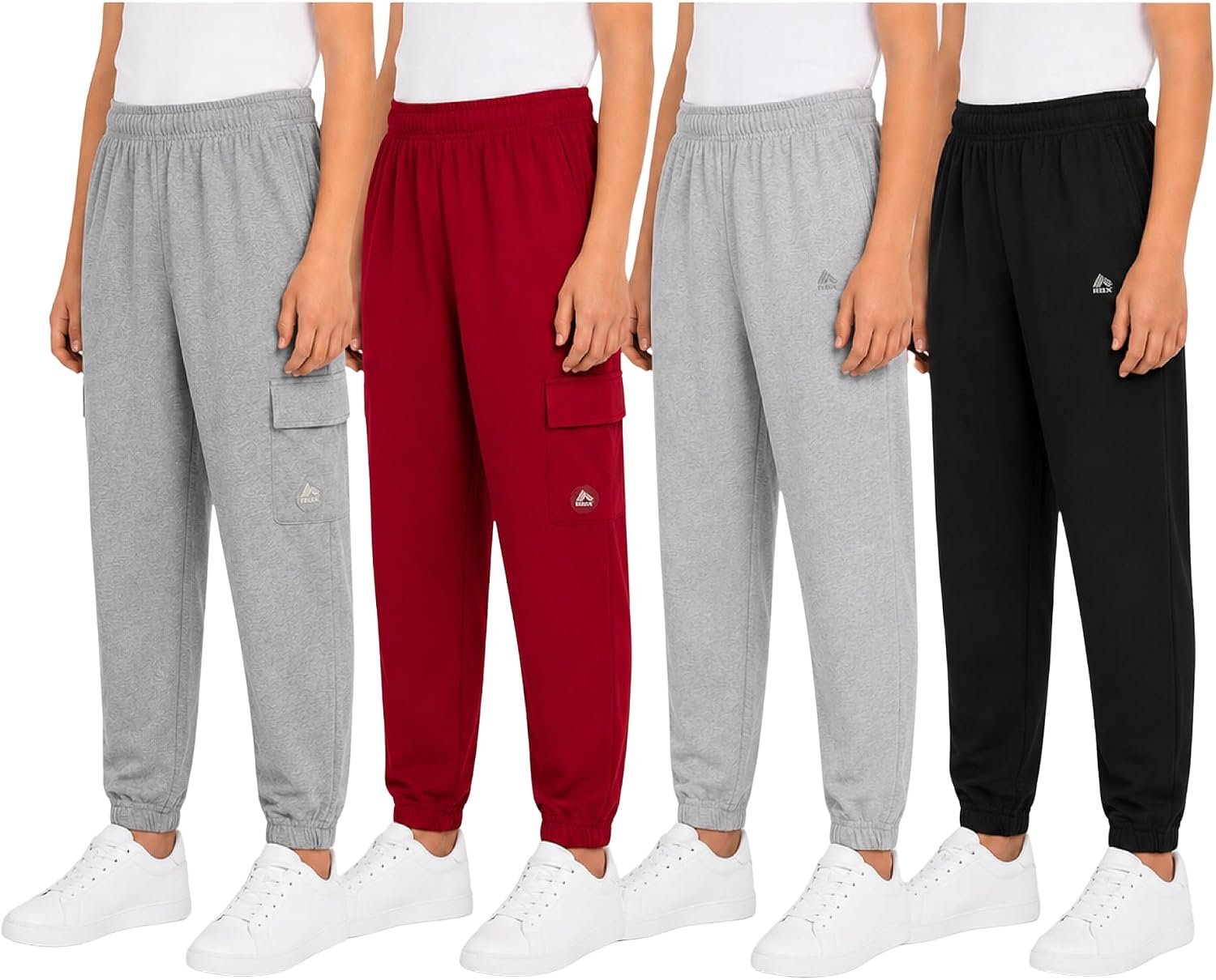 RBX Boys 4-Pack Performance Fleece Joggers with Elastic Waistband (8-16) | Deep Side Pockets, Ribbed Cuffs, Breathable Soft Warmth, Year-Round Staple for School, Play & Active Days