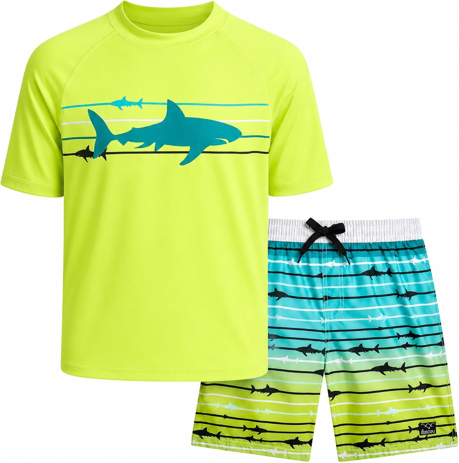 Big Chill Boys 2-Piece UPF 50 Short Sleeve Rash Guard & Swim Trunks | Quick-Dry Sun Protection Swimwear, Comfortable Beach and Pool Set for Kids on Sunny Vacation and Play Days