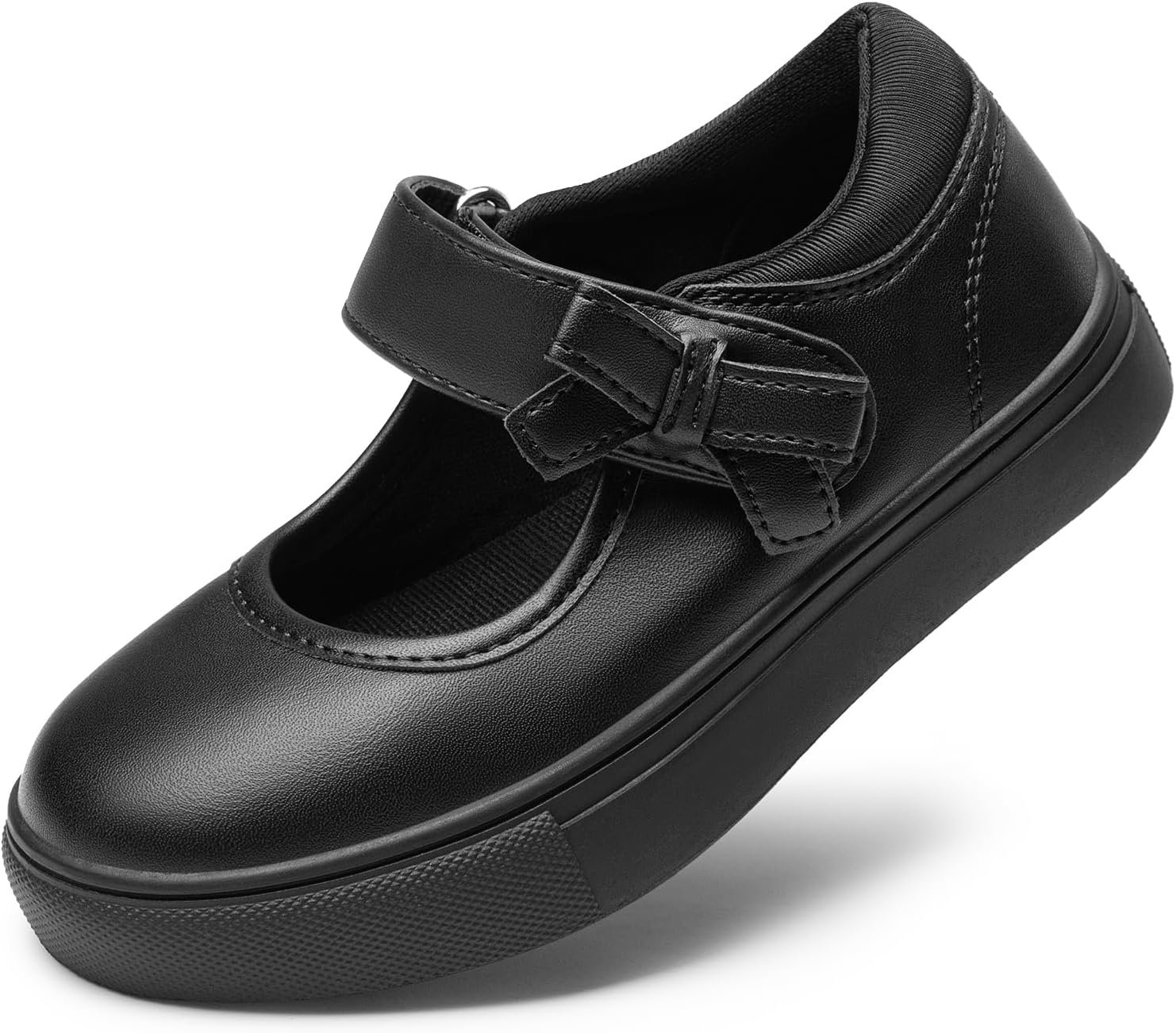 Rihero Girls Mary Jane Shoes Kids School Uniform Flats | Girls Mary Jane Sneakers, Hook-And-Loop, Easy On/Off, Safe Non-Slip, Cute Bow, Multiple Colors, Multi-Occasion Daily Wear