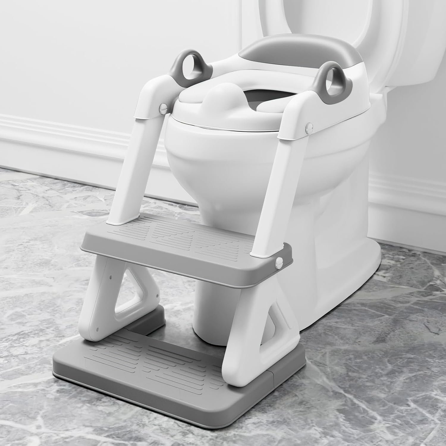 Potty Training Seat with Step Stool Ladder for Kids and Toddler,Wiifo Sturdy Potty Ladder with Soft Padded Cushion for Toddler Boys and Girls(Light Grey) 2026 New Version