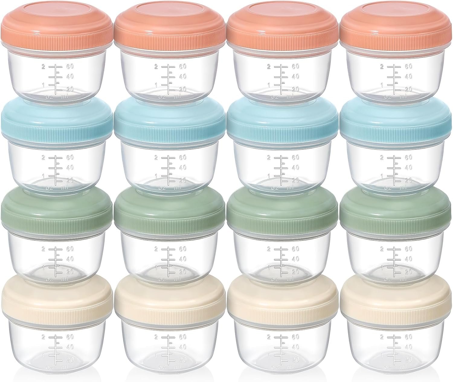 VITEVER [16 Pack] 4 oz Small Containers with Lids, Reusable Plastic Jars for Snack and Puree, Salad Dressing Container to Go, Deli Containers, Freezer Baby Food Containers, Dishwasher Safe, BPA Free