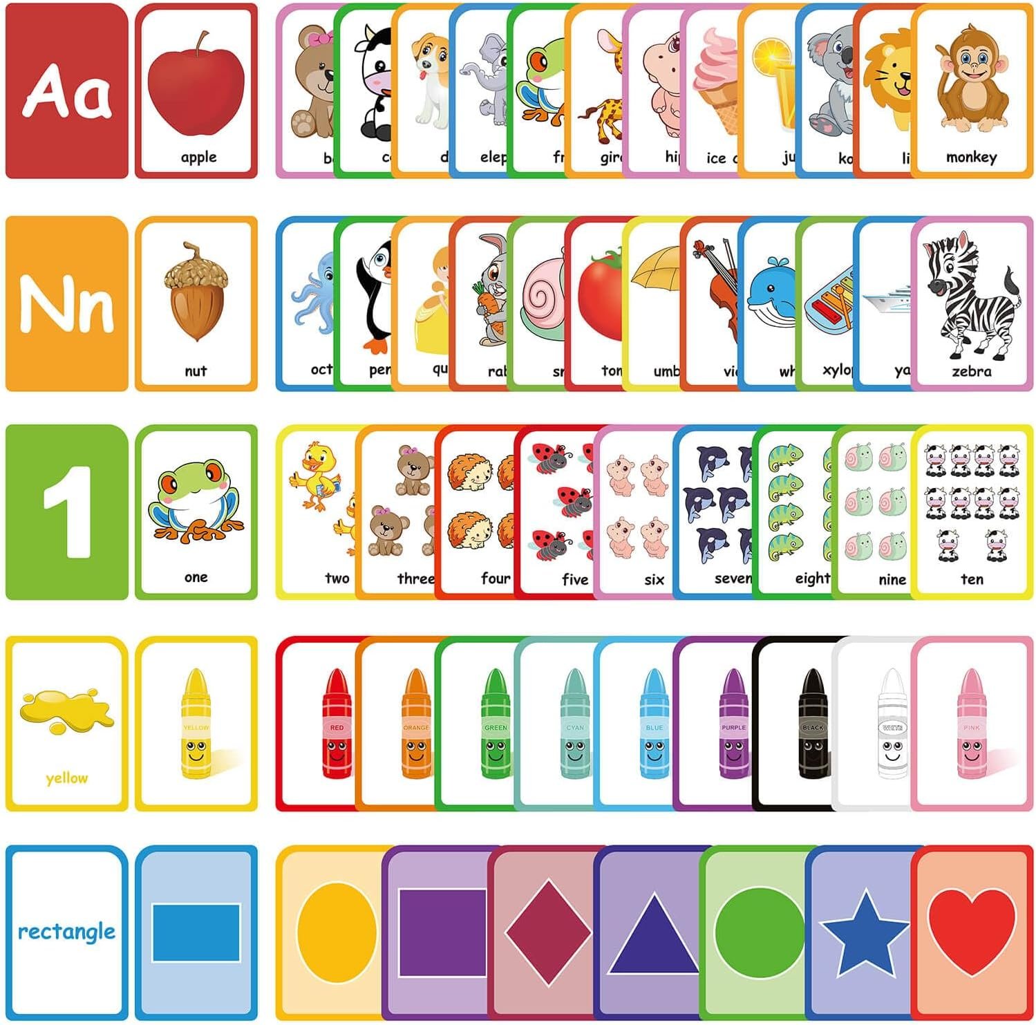 ZazzyKid Flash Cards for Toddlers Learning: 54 Double Sides Flashcards for Alphabets, Numbers, Colors, Shapes – Educational Toys for Preschool
