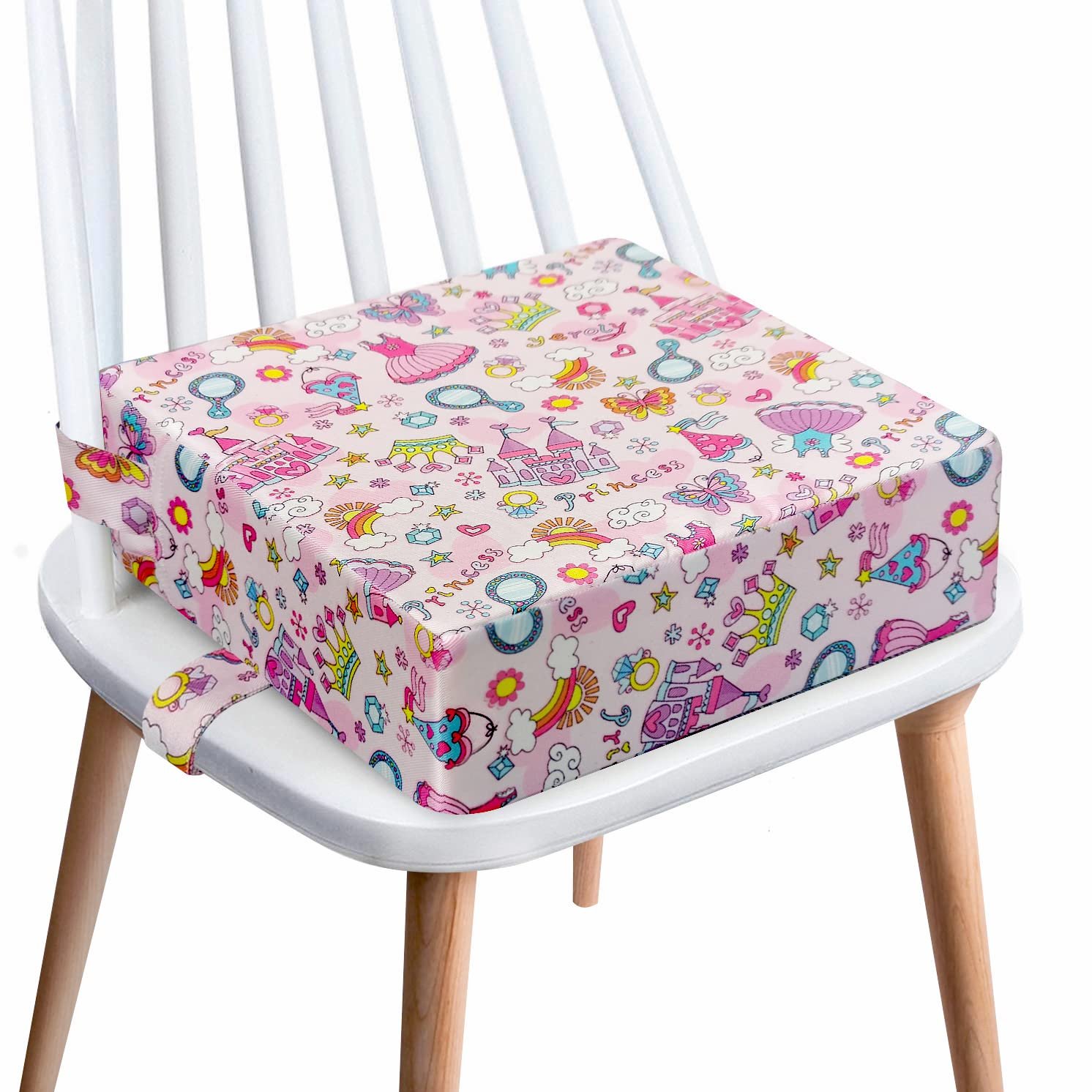 Toddler Booster Seat for Dining Table,4 Inches Washable Double Safer Straps Non-Slip Bottom Booster Seat for Kids, Portable Travel High Density Sponge Detachable Increasing Cushion for Child…