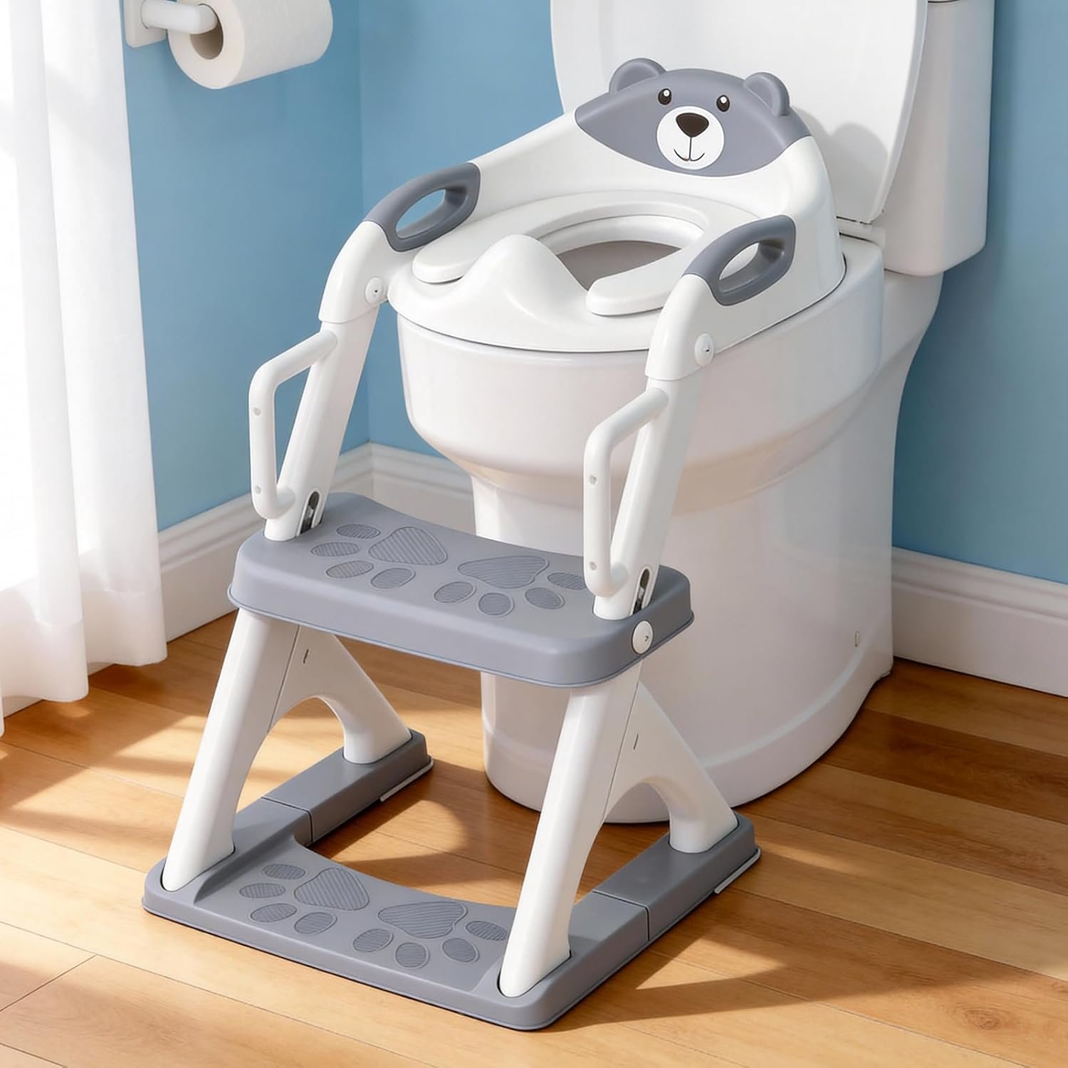 Potty Training Toilet for Toddlers, 2-in-1 Potty Training seat, Anti-Slip | SKYROKU, Fits Round & Elongated Toilets, 6 Heights, Splash Guard, Foldable, Holds 200+ lbs, Step Stool, Dishwasher Cushion