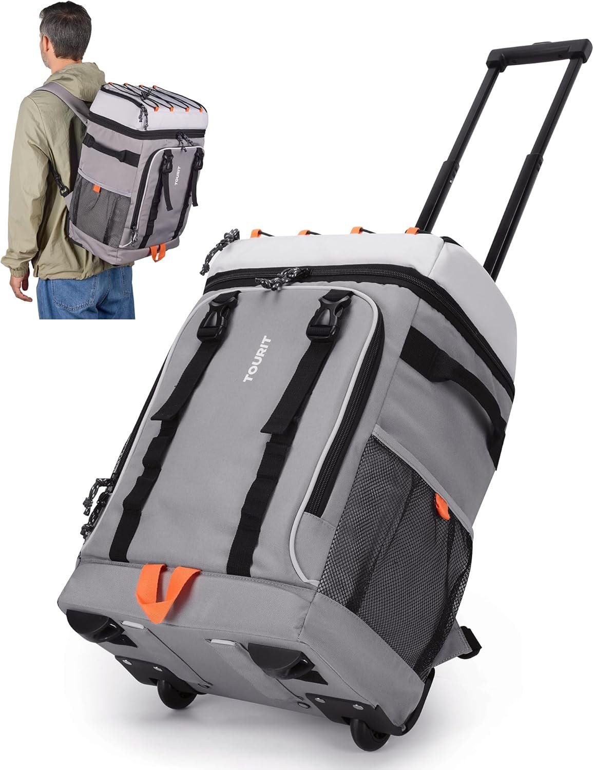 TOURIT Insulated Rolling Cooler Backpack, Leakproof Waterproof Beach Cooler Bag with Wheels and Handle, Outdoor Camping Picnic Travel