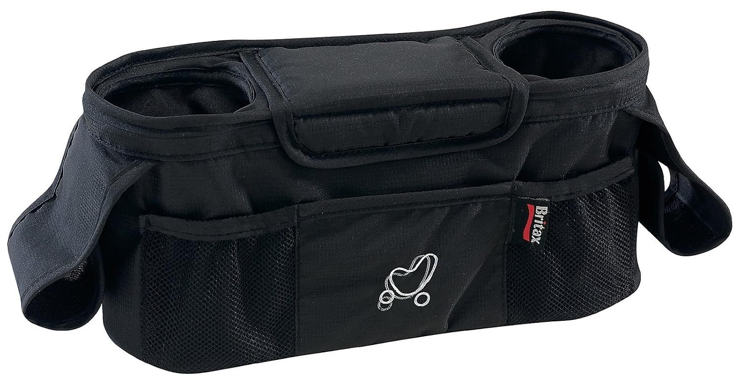 Britax Stroller Organizer with Insulated Cup Holders | Large Center Compartment with Magnetic Closure + 3 Outer Pockets + Folds with Stroller, No Removal Needed Black
