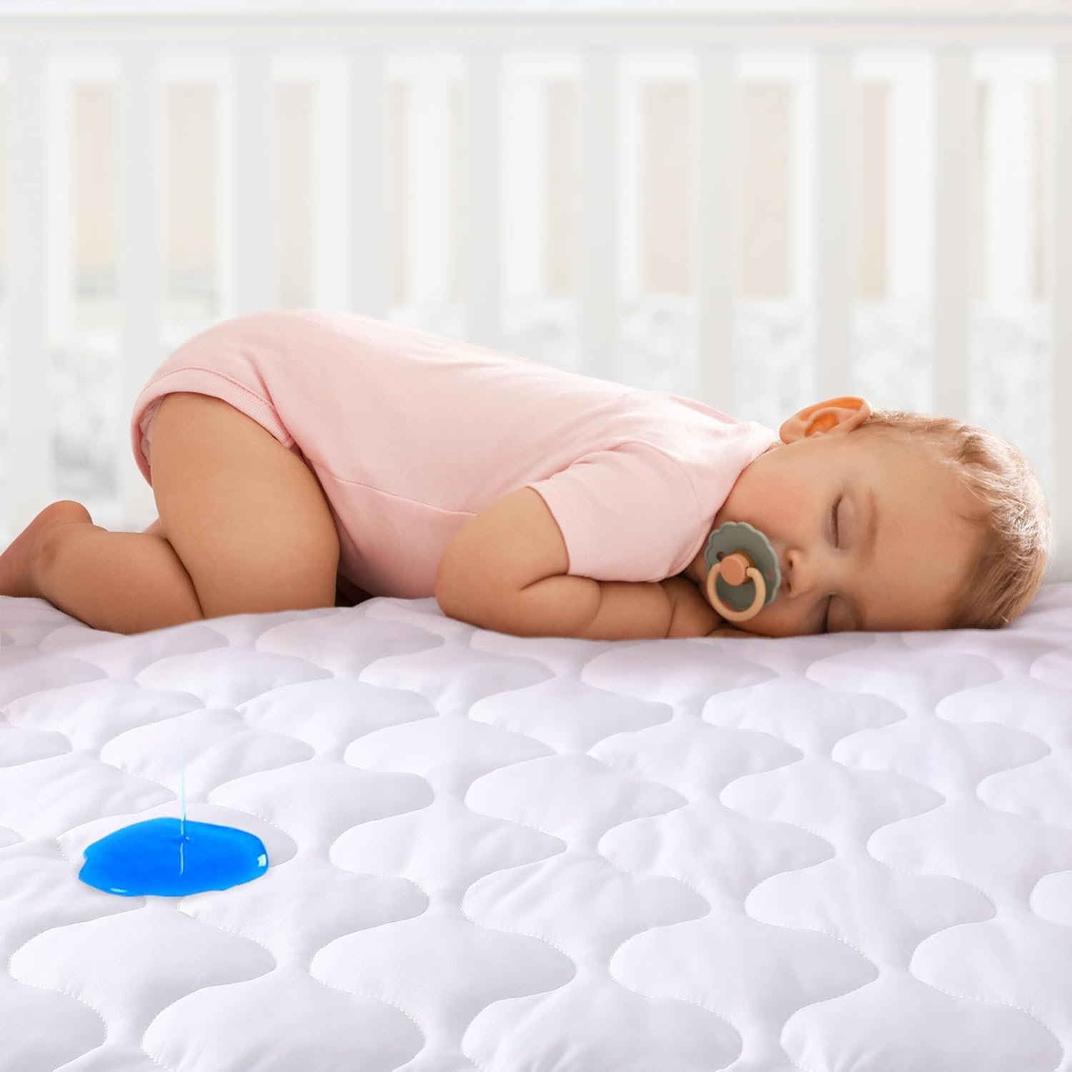 Yoofoss Waterproof Crib Mattress Protector, Quilted Infant Mattress Pad Cover Soft and Breathable, Machine Washable Toddler Mattress Protector for Standard Baby Crib Size 52”x28”