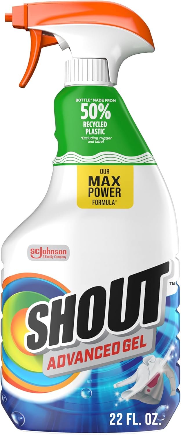 SHOUT Advanced Laundry Stain Remover Gel for Clothes Laundry, Breaks Down Stubborn, Dried-in, and Tough Stains, 22oz Spray (Packaging May Vary)