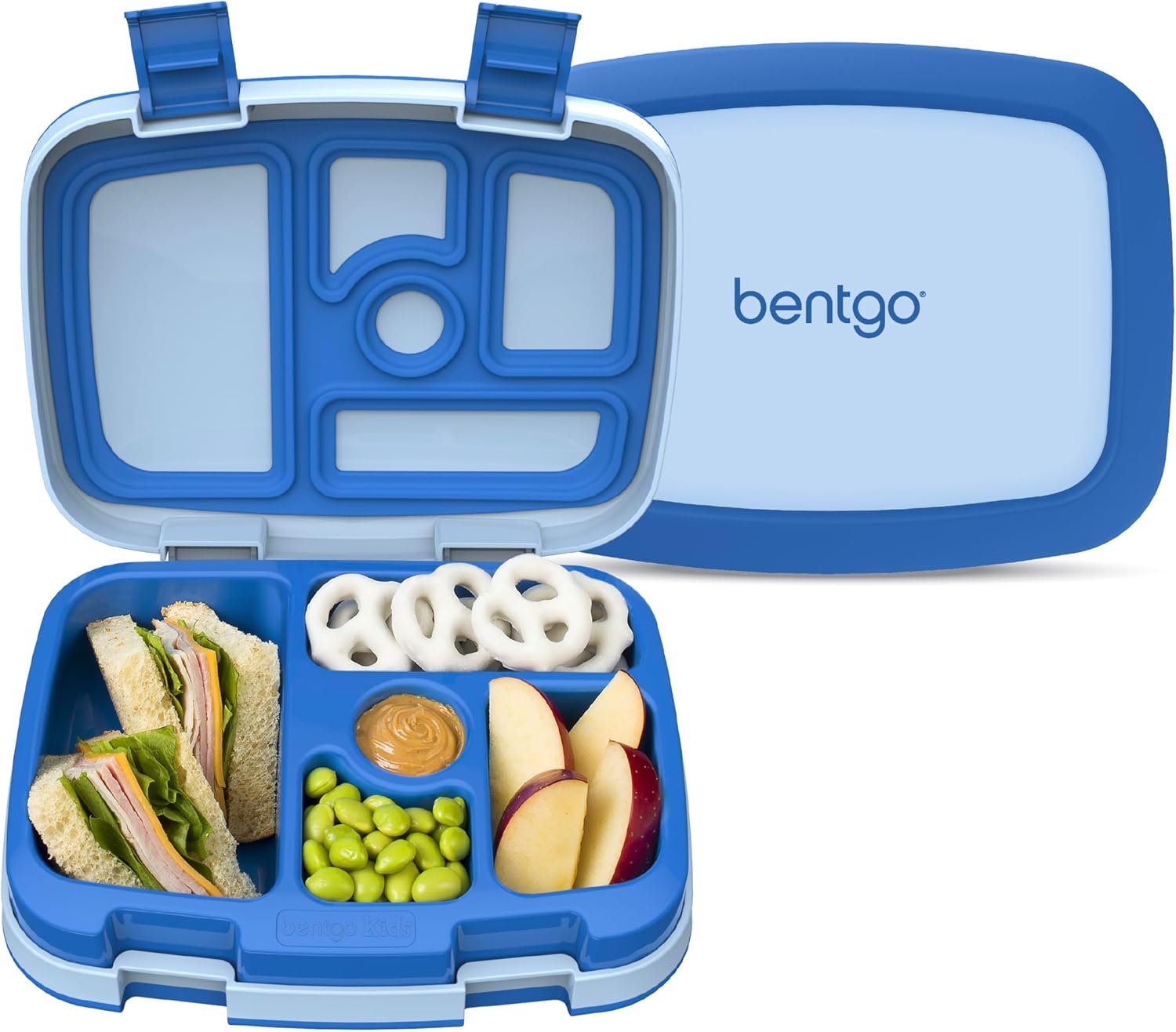 Bentgo Kids Bento-Style 5-Compartment Leak-Proof Lunch Box | Ideal Portion Sizes for Ages 3-7, Durable, Drop-Proof, Dishwasher Safe, PFAS & BPA-Free Materials (Blue)