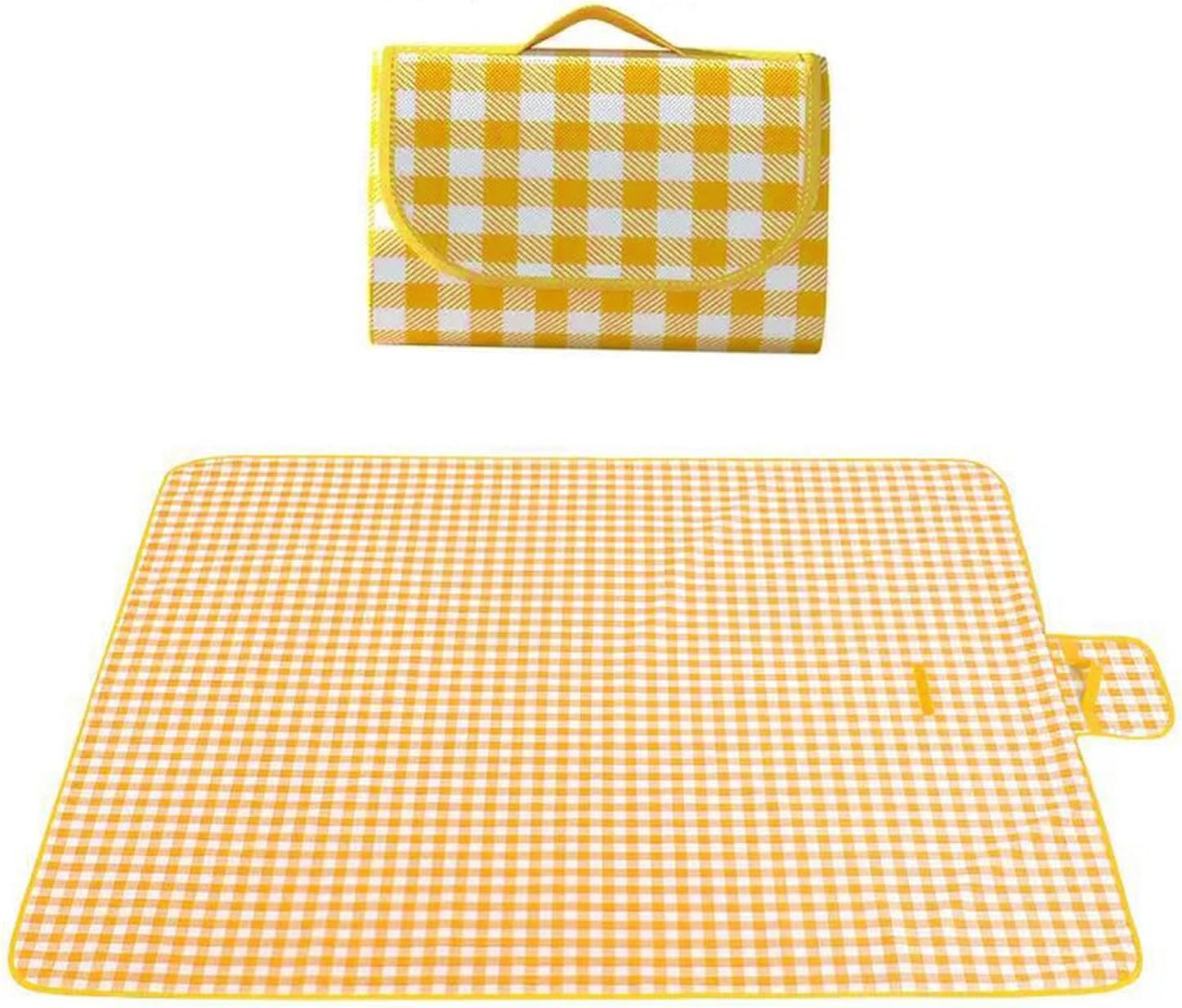 Large Picnic Blanket Waterproof and Sand Proof -59×39 inch Large Outdoor Beach Mat, Portable Foldable Blanket, Suitable for Camping, Parks, Families, Adults, Children, and Pets (Yellow-M)