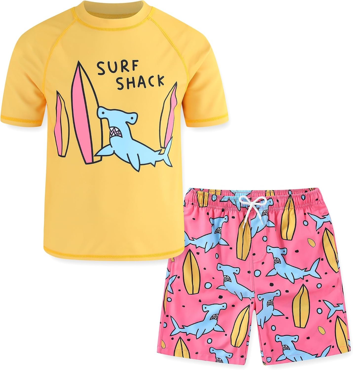 Boys Rash Guard Swim Set with Swim Trunks Bathing Suit Short Sleeve Swim Shirt Quick Dry Swimsuit Kids Swimwear Size 4-16